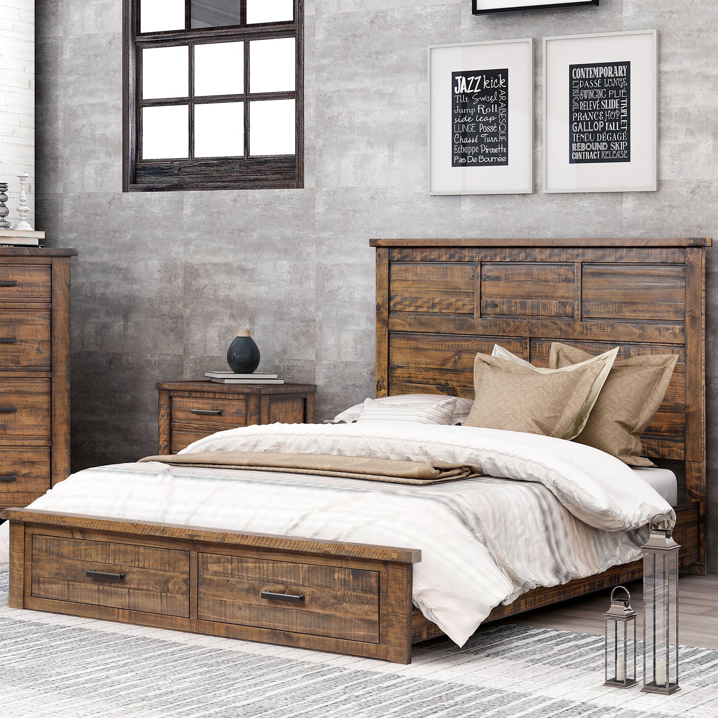 Rustic Reclaimed Solid Wood Framhouse 3 Pieces Storage Queen Bedroom Sets,new
