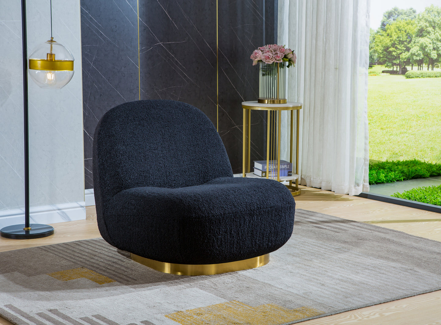 Modern Velvet Swivel Accent Chair, Swivel Barrel Chair with Gold Finish Stainless Steel Base