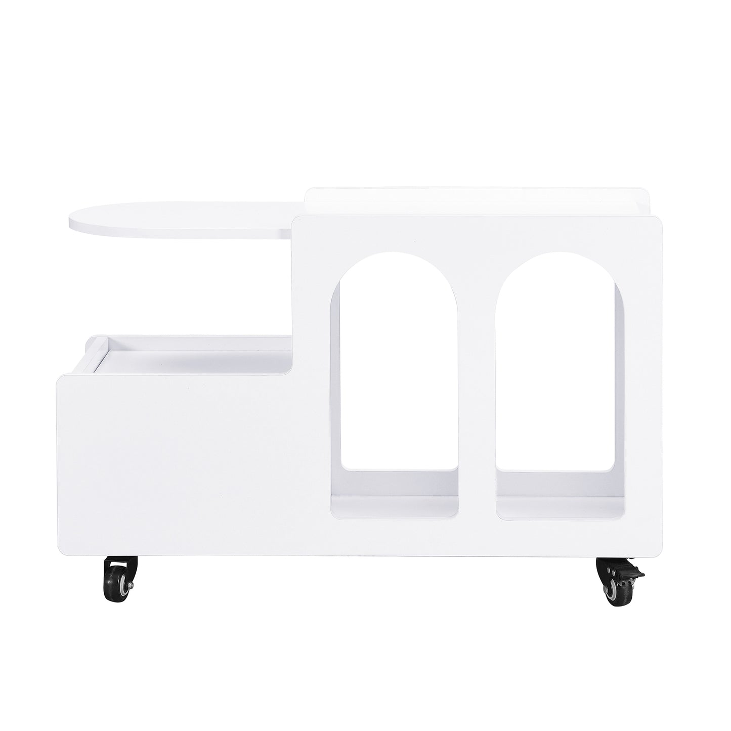ON-TREND Mobile End Table with lockable wheels, Cream Style Side Table with Storage Drawer, 11.8inch Narrow Nightstand with Multi-layer Storage, Living Room, White