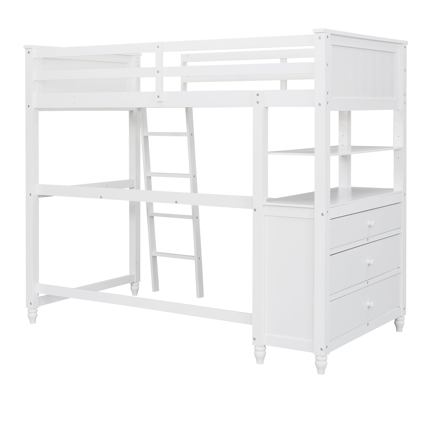 Twin size Loft Bed with Drawers and Desk, Wooden Loft Bed with Shelves - White(OLD SKU: LP000530AAK)