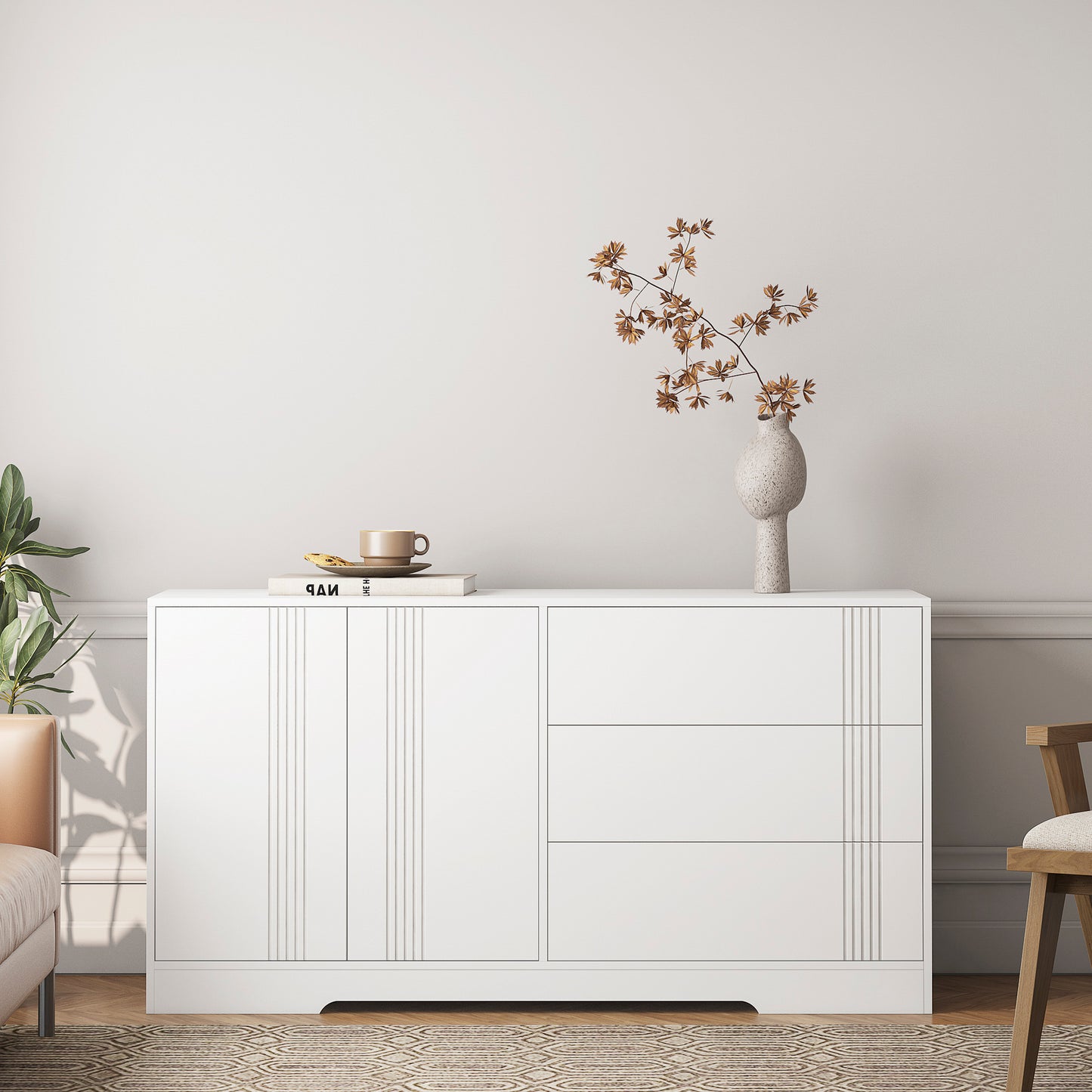 Sideboard Buffet Cabinet with Storage, Modern Kitchen Buffet Storage Cabinet with Drawer and Doors,  Large Coffee Bar with Adjustable Shelves for Kitchen