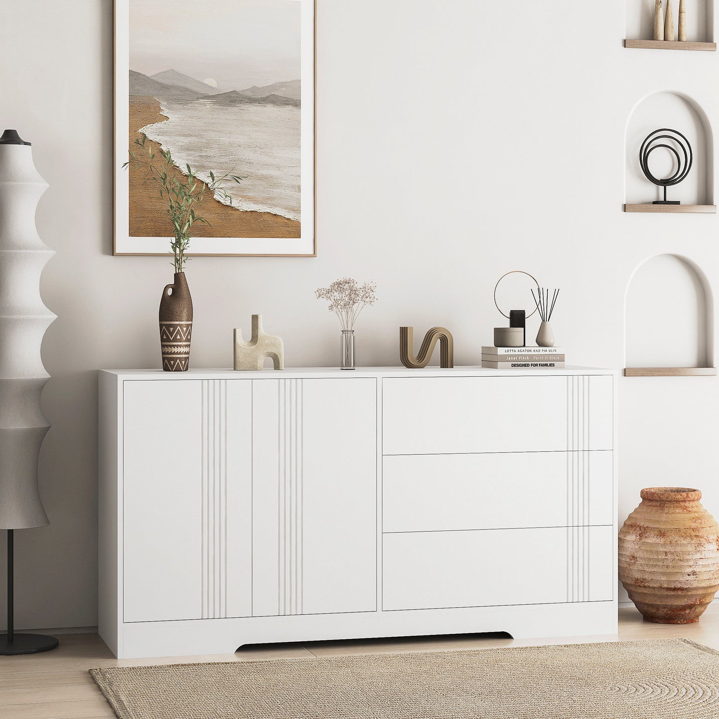 Sideboard Buffet Cabinet with Storage, Modern Kitchen Buffet Storage Cabinet with Drawer and Doors,  Large Coffee Bar with Adjustable Shelves for Kitchen