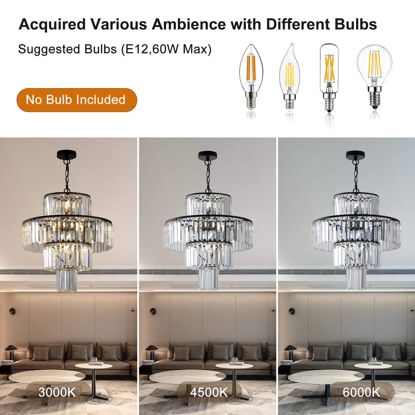 Black Luxury Crystal Chandelier Modern Chandeliers Lights Fixture Hanging Pendant Light Fixture for Dining Room Bedroom Living Room Dia 19.7 Inch-Black