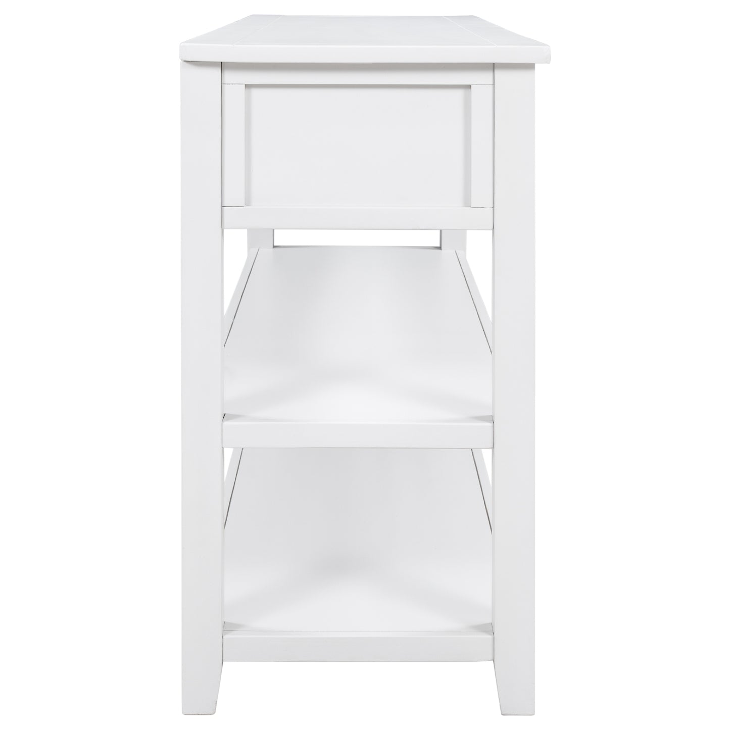 TREXM Retro Design Console Table with Two Open Shelves, Pine Solid Wood Frame and Legs for Living Room (Antique White)