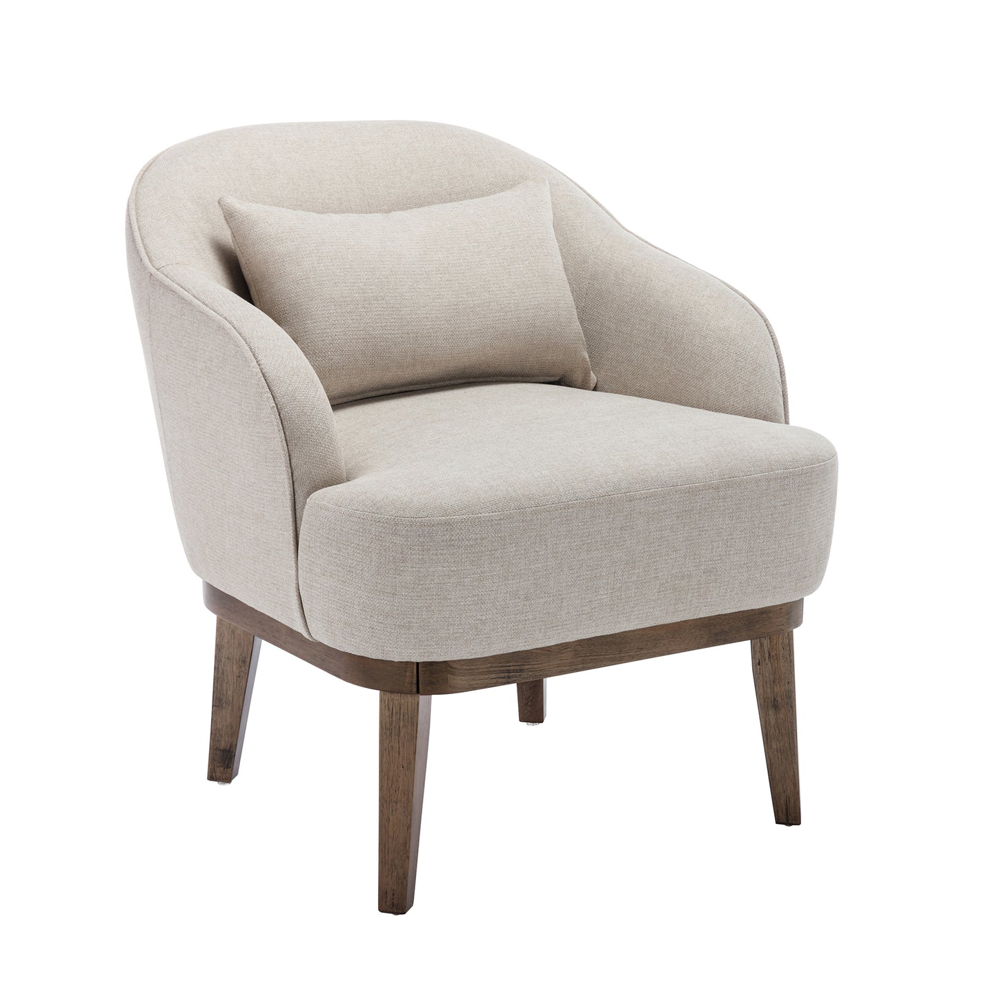 Modern Mid-Century Armchair Accent Chair with Pillow and Solid Wood leg, Beige