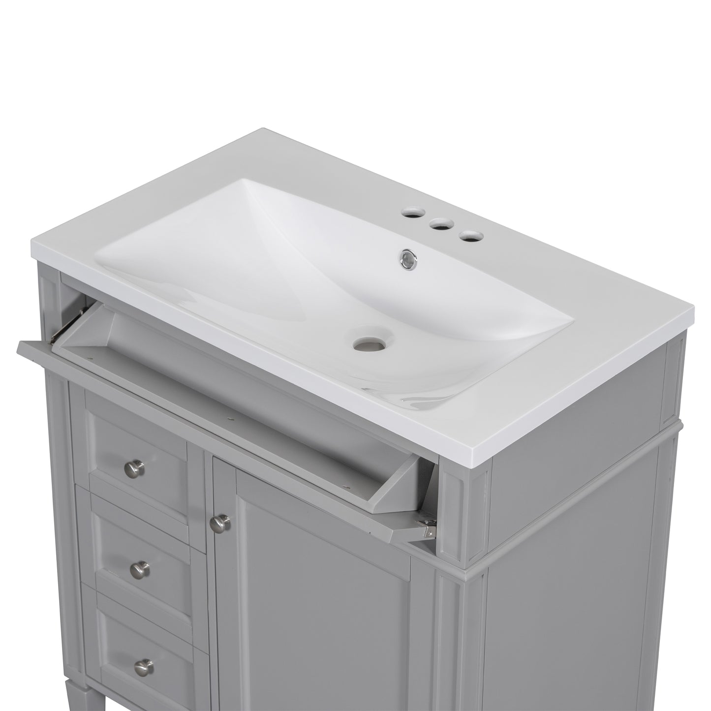 30'' Bathroom Vanity with Top Sink, Modern Bathroom Storage Cabinet with 2 Drawers and a Tip-out Drawer,  Freestanding Vanity Set with Mirror Cabinet, Single Sink Bathroom Vanity