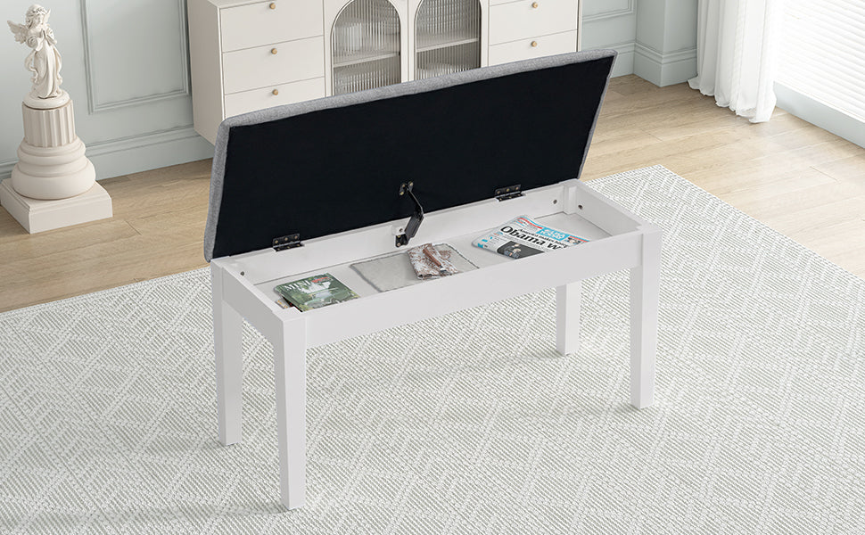 TOPMAX Farmhouse 6-Piece Dining Table Set with Storage Table, Kitchen Table Set with Drawer, Storable Bench and Upholstered Dining Chairs, White+Gray