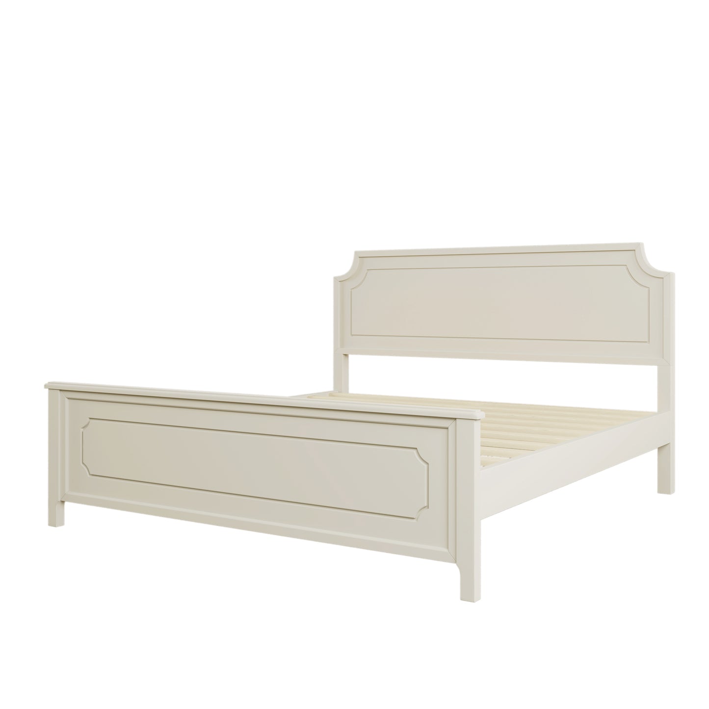 Milky White Solid Rubber Wood Platform Bed, King