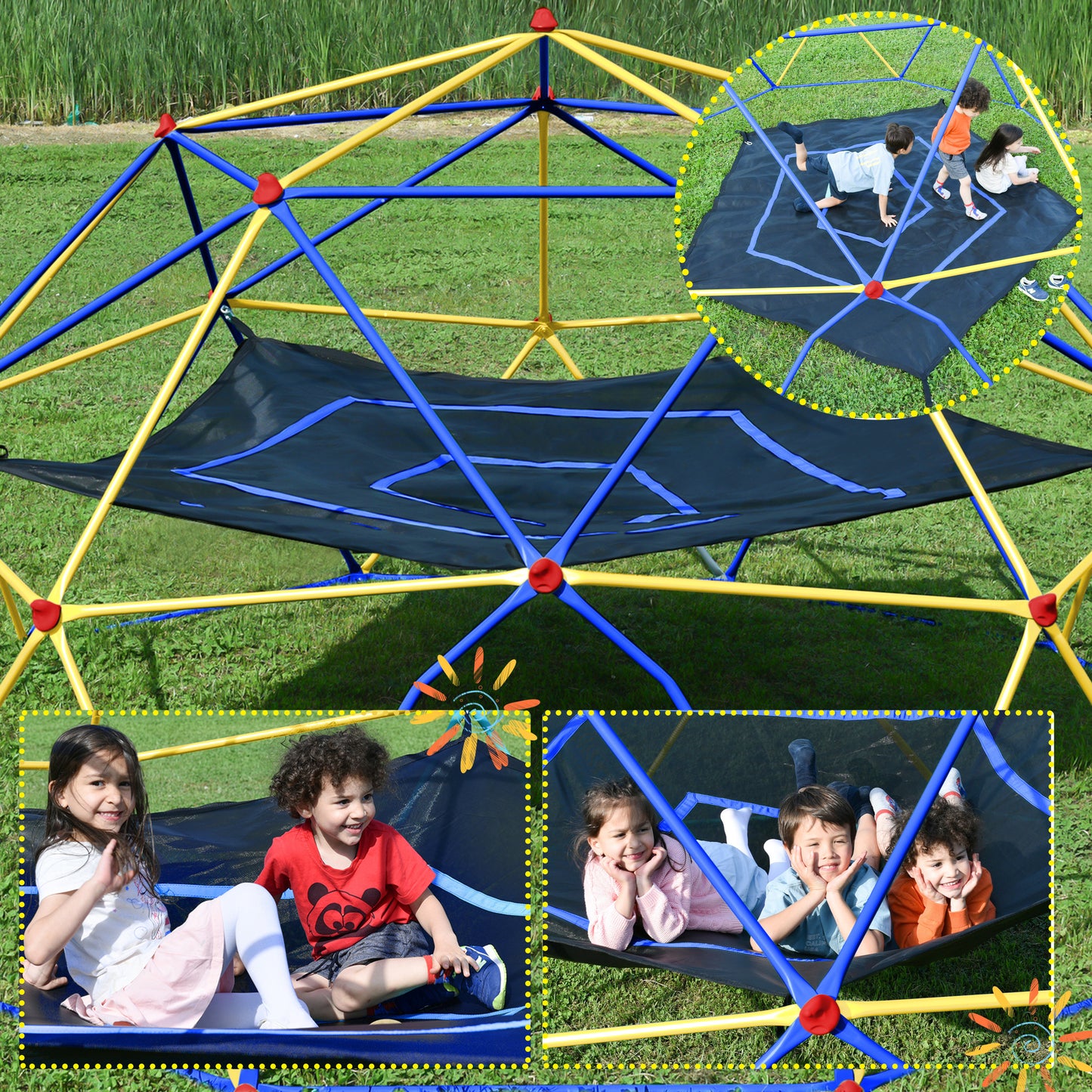 10ft Geometric Dome Climber Play Center, Kids Climbing Dome Tower with Hammock, Rust & UV Resistant Steel Supporting 1000 LBS