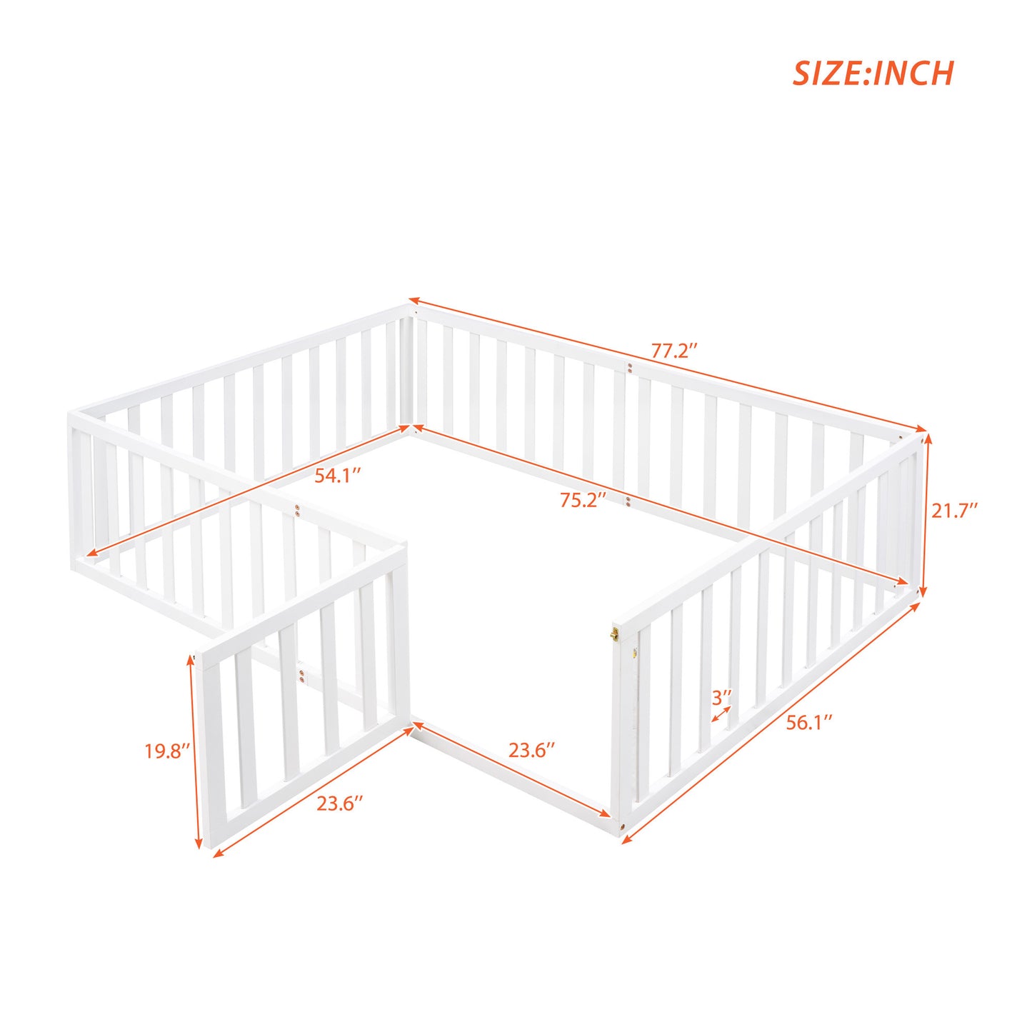 Full Size Wood Daybed Frame with Fence, White（OLD SKU:WF289662AAK）