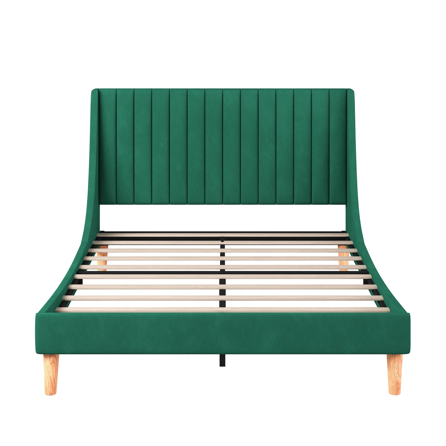 Queen Size Platform Bed with Upholstered Headboard and Slat Support, Heavy Duty Mattress Foundation, No Box Spring Required, Easy to Assemble,Green