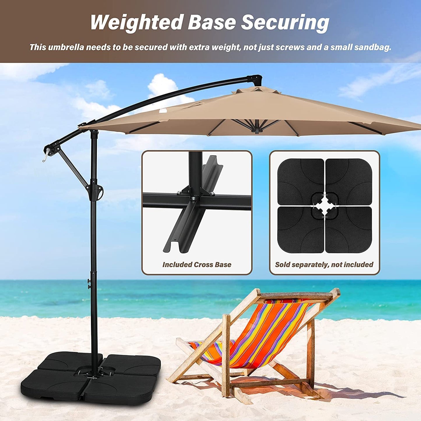 10ft Offset Umbrella Cantilever Patio Hanging Umbrella Outdoor Market Umbrella with Crank & Cross Base Suitable for Garden, Lawn, backyard and Deck, Tan