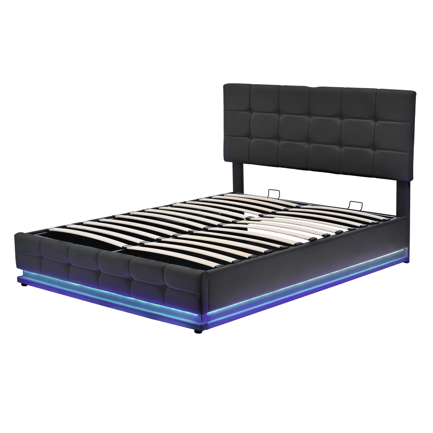 3-Pieces Bedroom Sets,Queen Size Upholstered Bed with LED Lights,Hydraulic Storage System and USB Charging Station, Two Nightstands with Crystal Decoration,Black