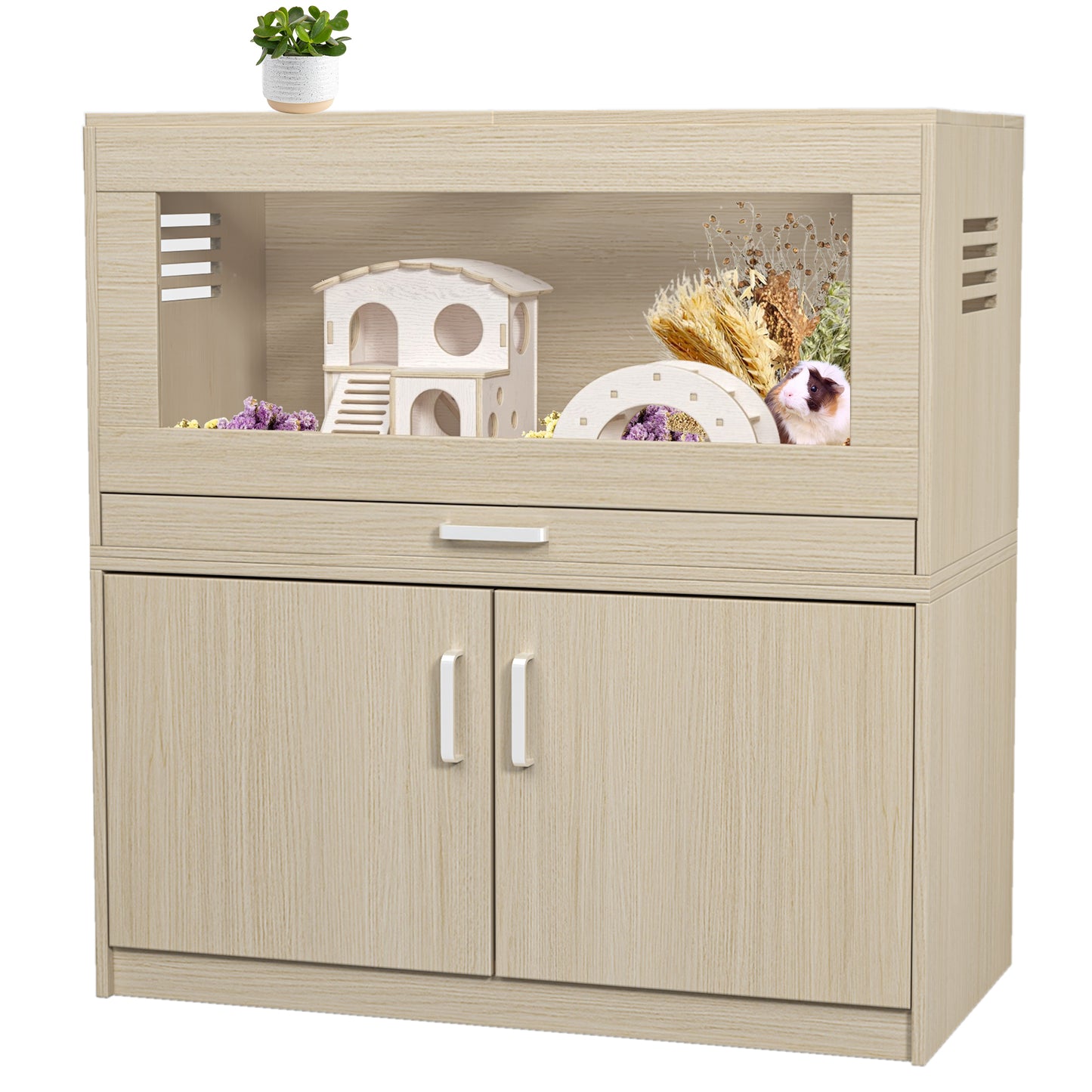 Hamster Cage,Rat Cage Wood with Independent Storage Cabinet,House for Chinchilla with Guinea Pig Hutch and Bridge,Easy View Acrylic Panels,Living Habitat X-large(31.50" L x 15.75" W x 32.28" H)