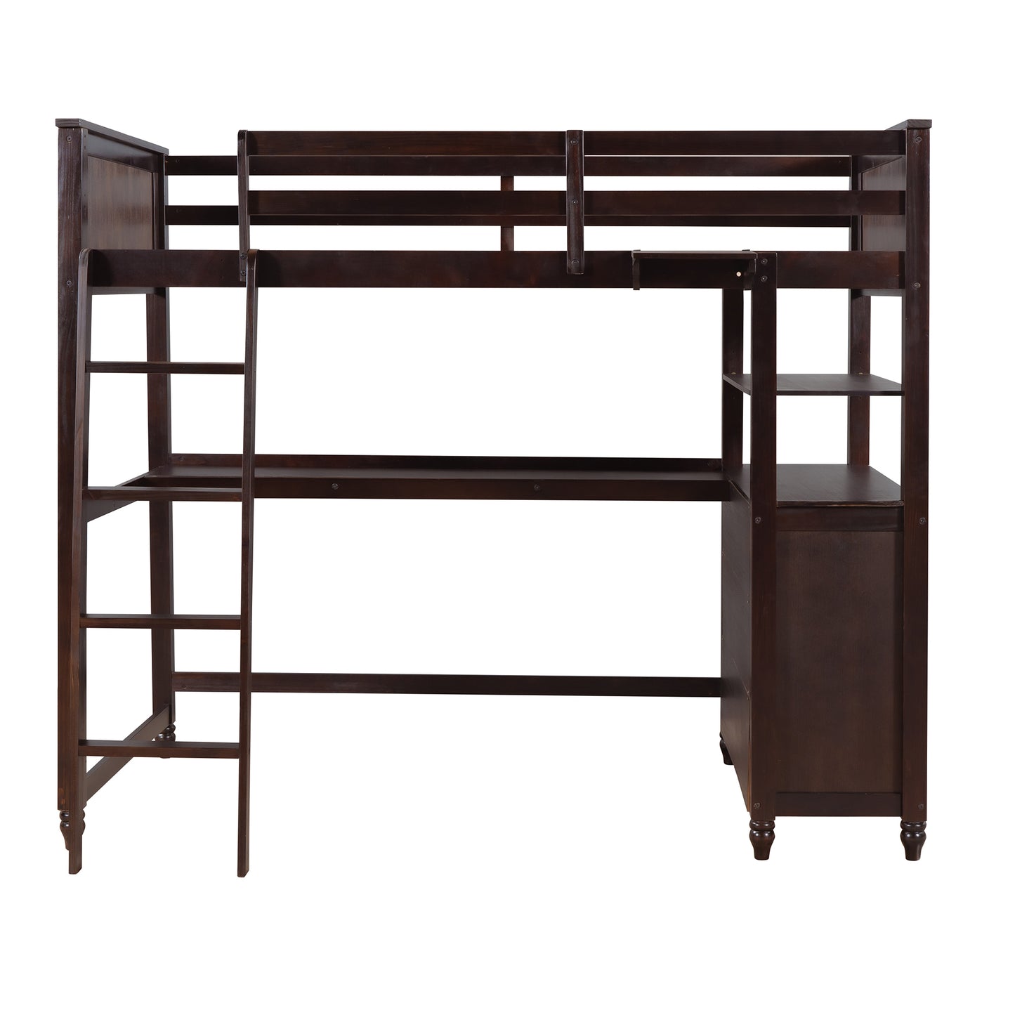 Twin size Loft Bed with Drawers and Desk, Wooden Loft Bed with Shelves - Espresso(OLD SKU: LP000530AAP)