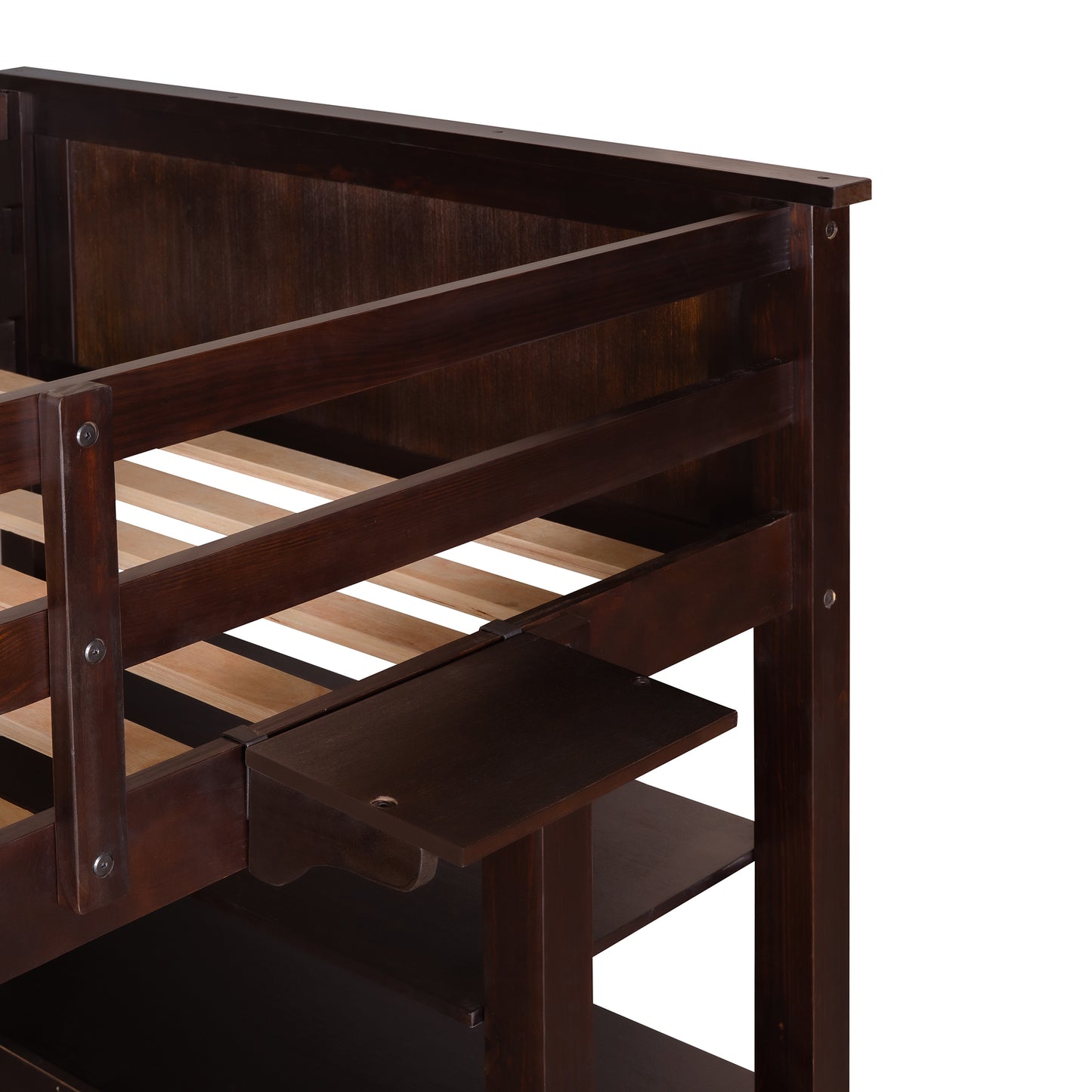 Twin size Loft Bed with Drawers and Desk, Wooden Loft Bed with Shelves - Espresso(OLD SKU: LP000530AAP)