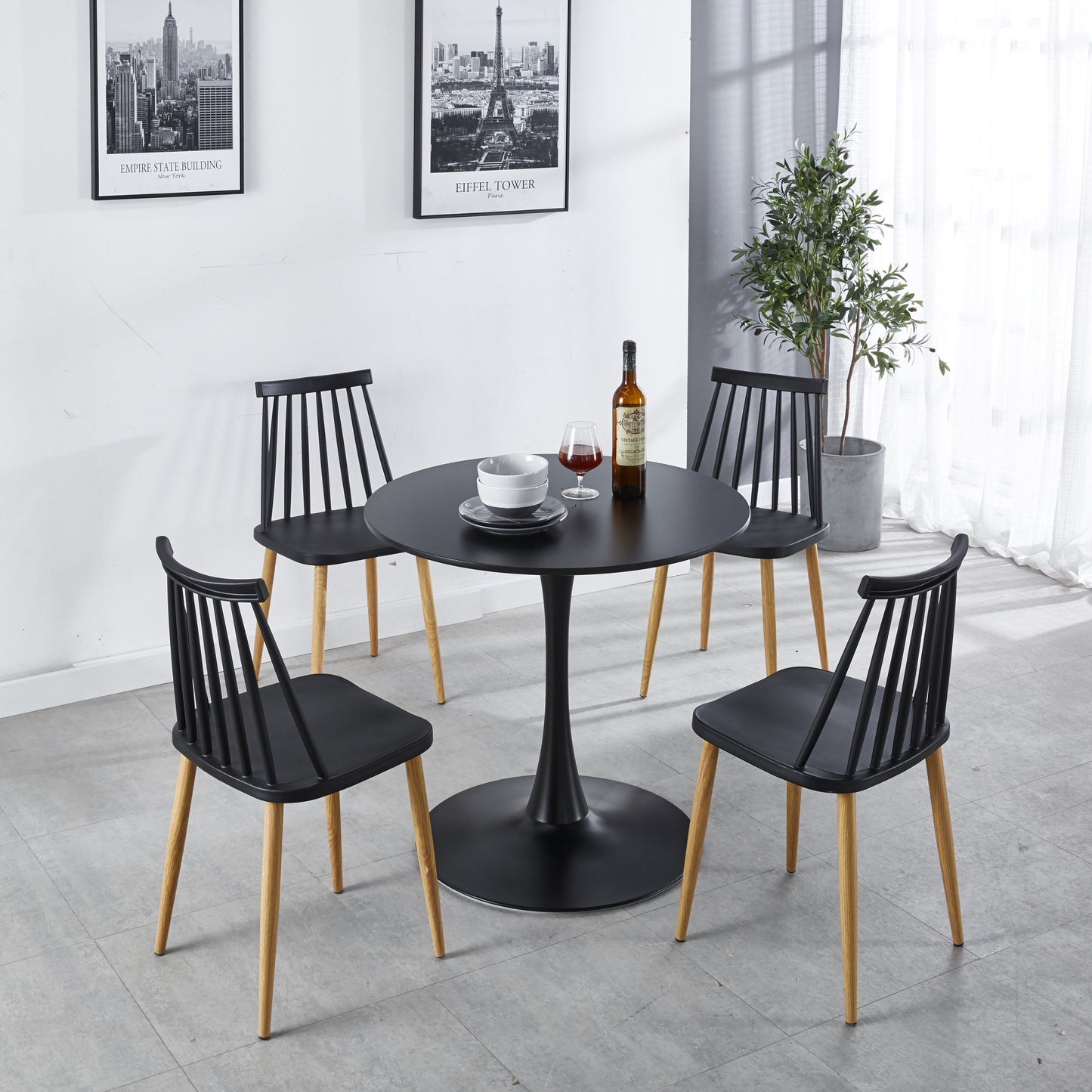 31.5"Black Tulip Table Mid-century Dining Table for 2-4 people With Round Mdf Table Top, Pedestal Dining Table, End Table Leisure Coffee Table