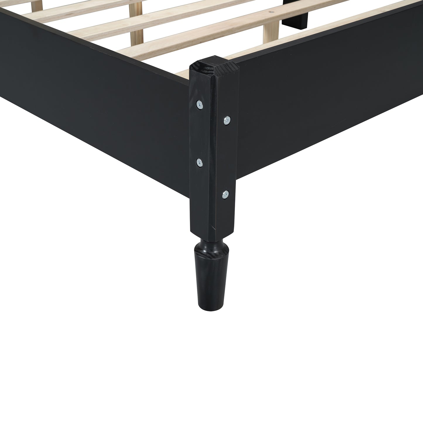 Full Size Wooden Platform Bed with Natural Rattan Headboard, Vintage Bed Frame with Wooden Slat Support, Black (Expected Arrival Time: 08.23)