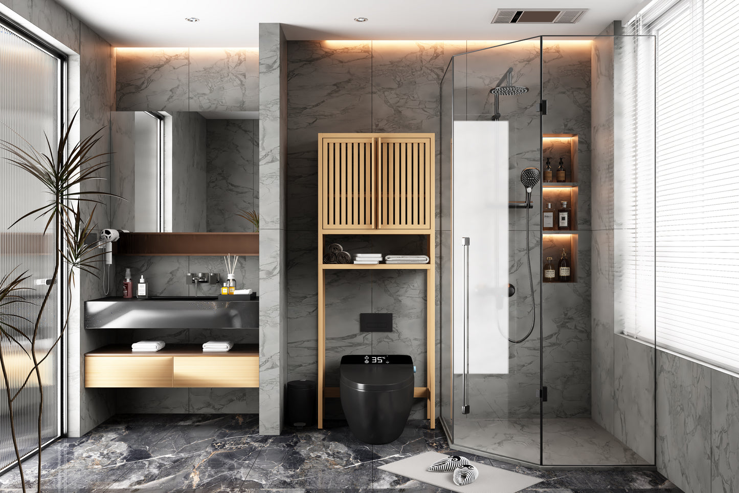 Toilet storage rack, independent bathroom, laundry room, space saving, natural color