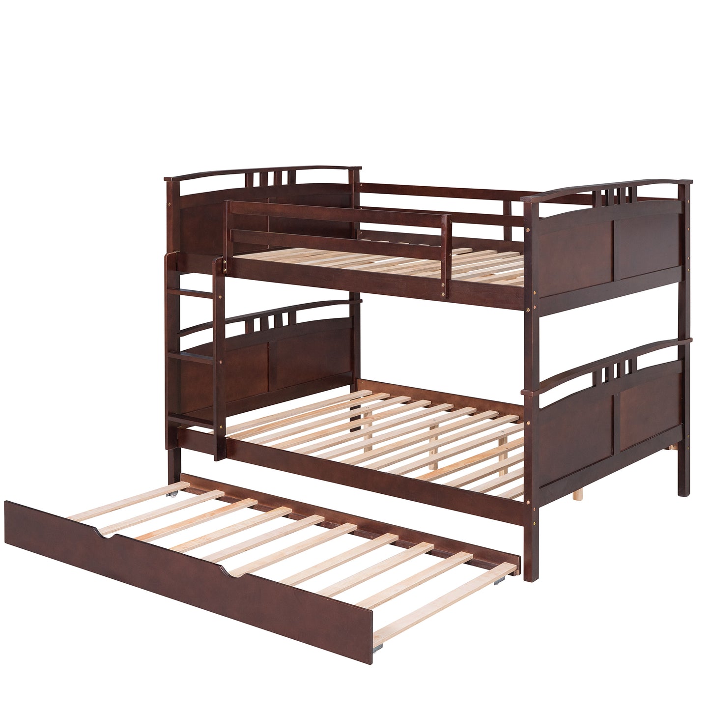 Full-Over-Full Bunk Bed with Twin size Trundle , Separable Bunk Bed for Bedroom - Espresso