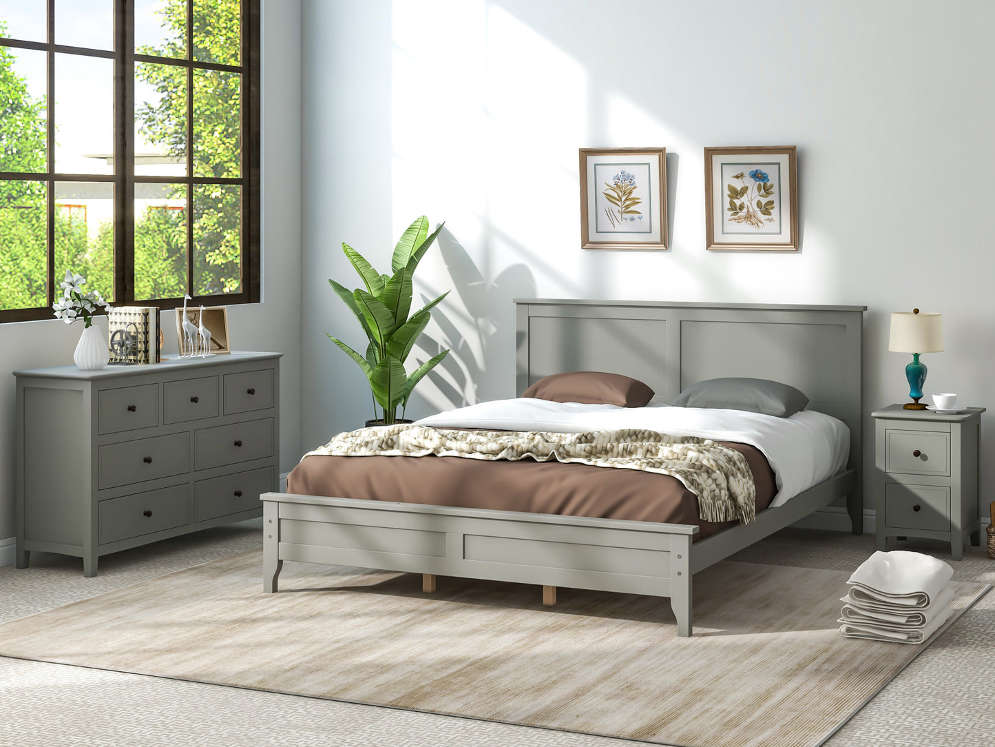 Gray Solid Wood 3 Pieces Queen Bedroom Sets new