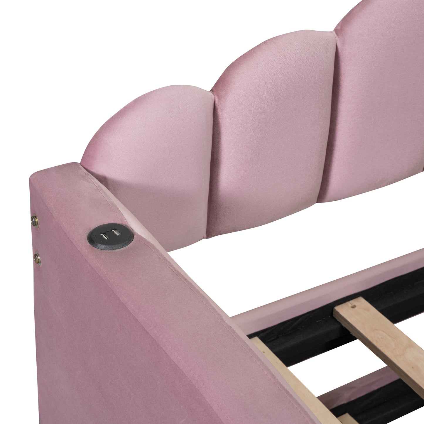 Twin size Upholstered Daybed with Trundle ,Velvet Sofabed with USB Charging Ports,No Box-spring Needed,Pink