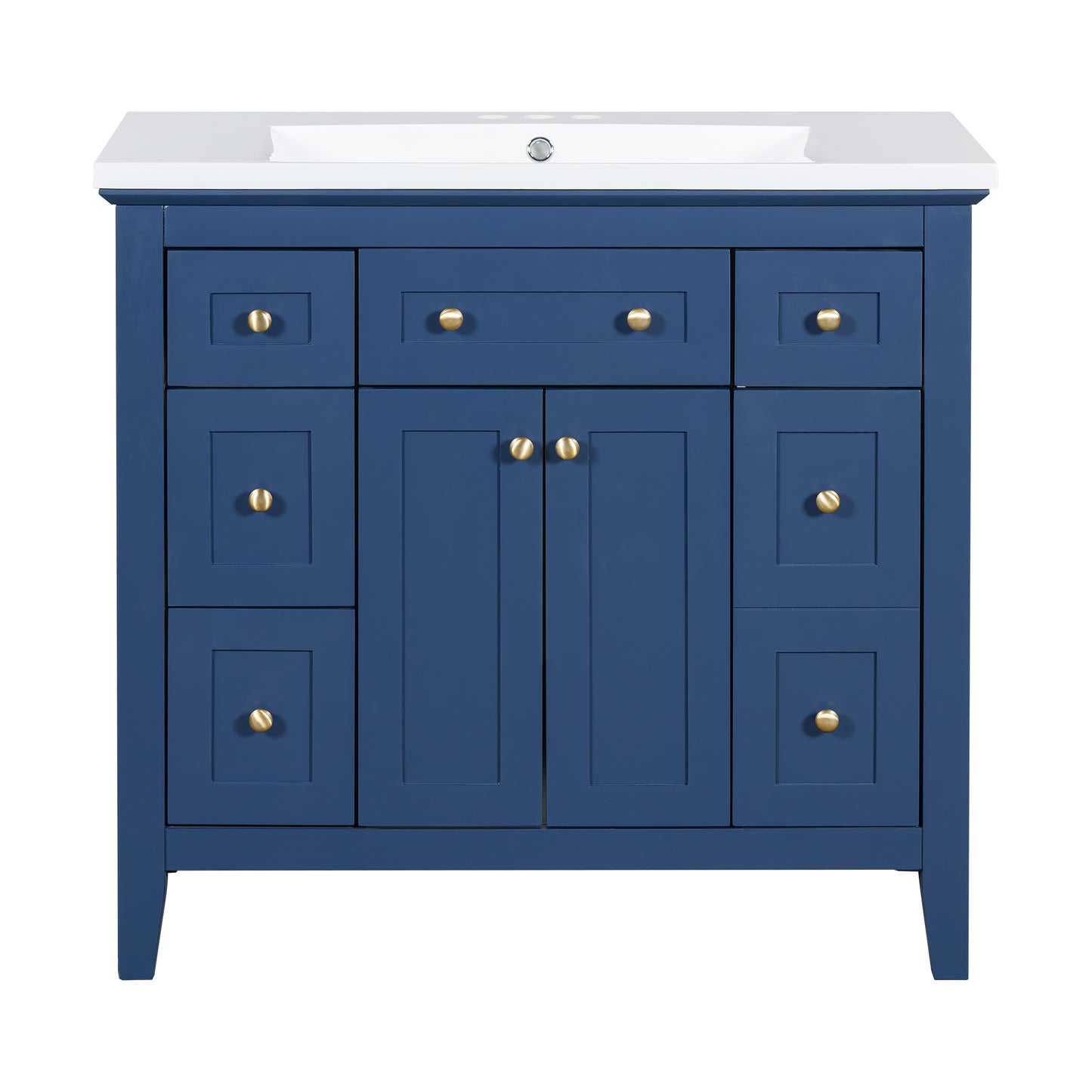 36'' Bathroon Vanity with Resin Sink Combo Set, Modern Freestanding Single Bathroom Cabinet with 6 Drawers & 2 Cabinets, Storage Cabinet for Bathroom, Solid Wood Frame Vanity Set, Blue