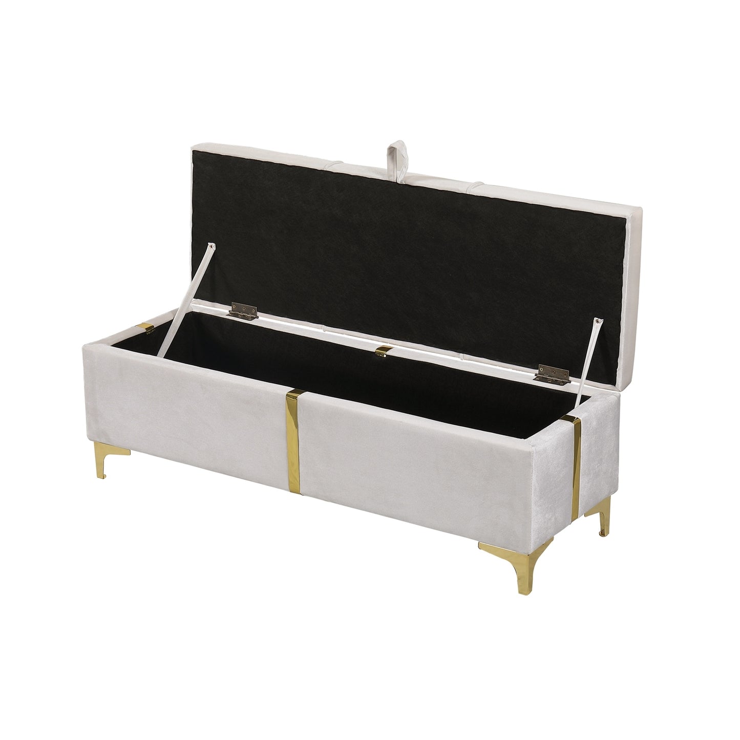 2-Pieces Bedroom Sets,Queen Size Upholstered Platform Bed with Hydraulic Storage System,Storage Ottoman with Metal Legs,Beige