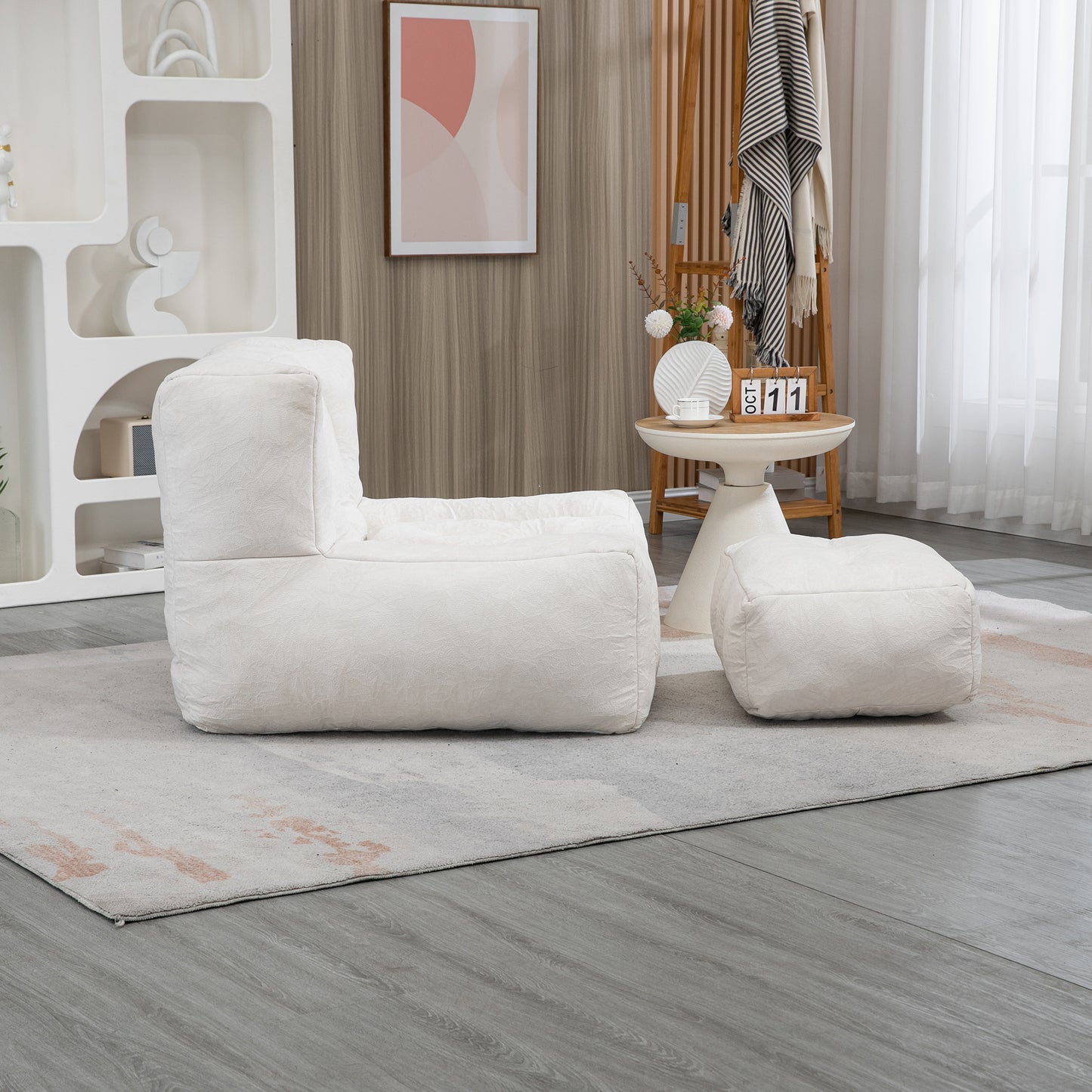 Fluffy bean bag chair, comfortable bean bag for adults and children, super soft lazy sofa chair with memory foam and ottoman, indoor modern focus bean bag chair for living room, bedroom, apartment