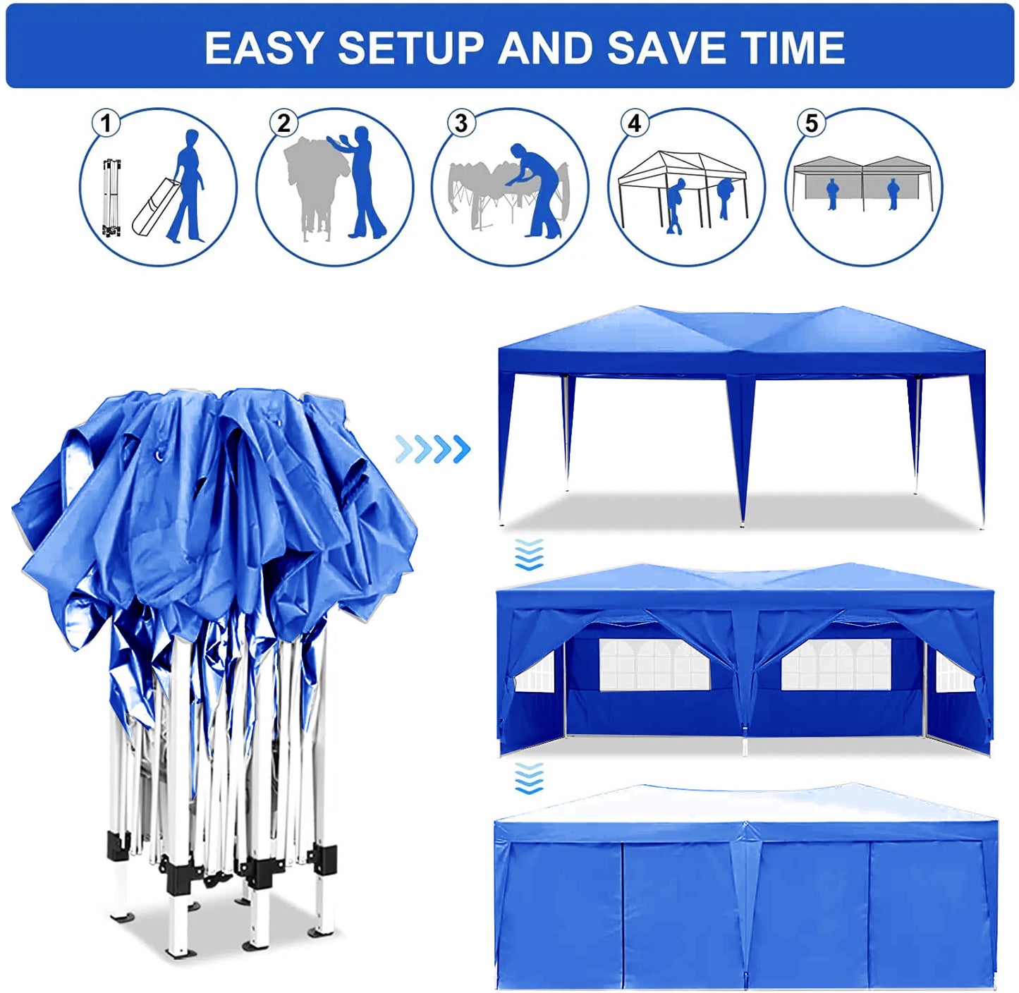 10'x20' EZ Pop Up Canopy Outdoor Portable Party Folding Tent with 6 Removable Sidewalls + Carry Bag + 4pcs Weight Bag  (W1205106020)