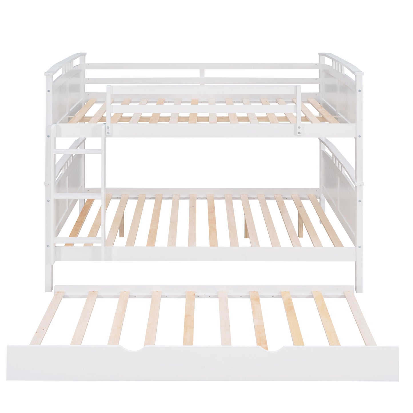 Full-Over-Full Bunk Bed with Twin size Trundle , Separable Bunk Bed for Bedroom - White