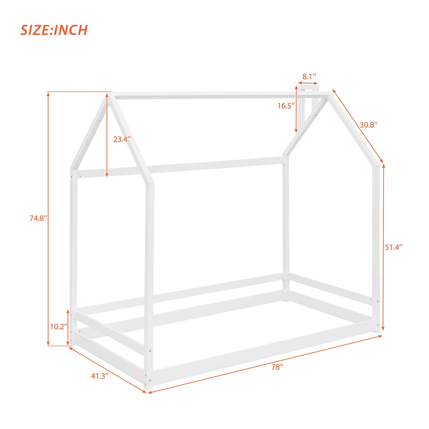 Twin Size House Bed Wood Bed, White(OLD SKU:WF281435AAK)