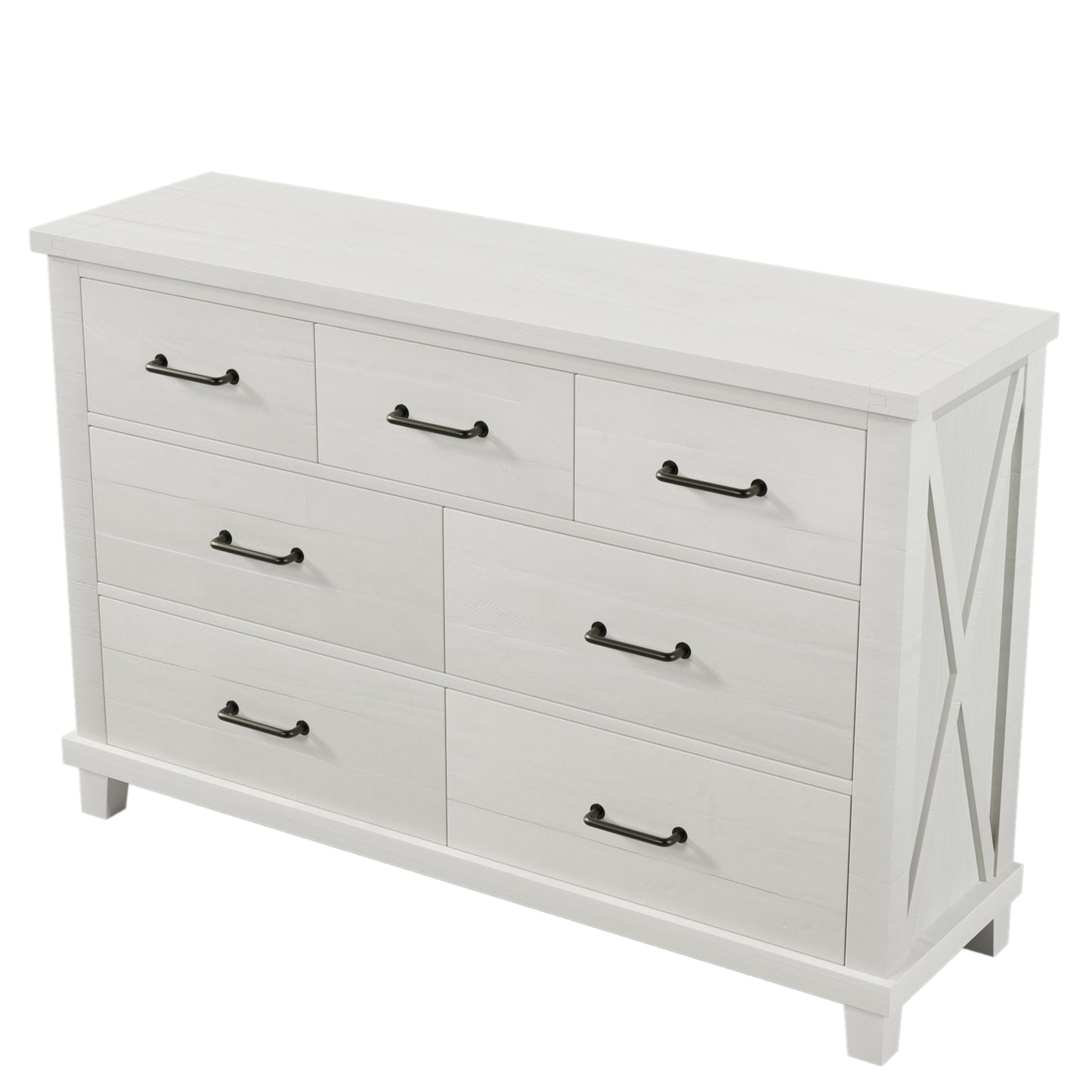 Rustic Farmhouse Style Solid Pine Wood Whitewash Seven-Drawer Dresser for Living Room, Bedroom,White