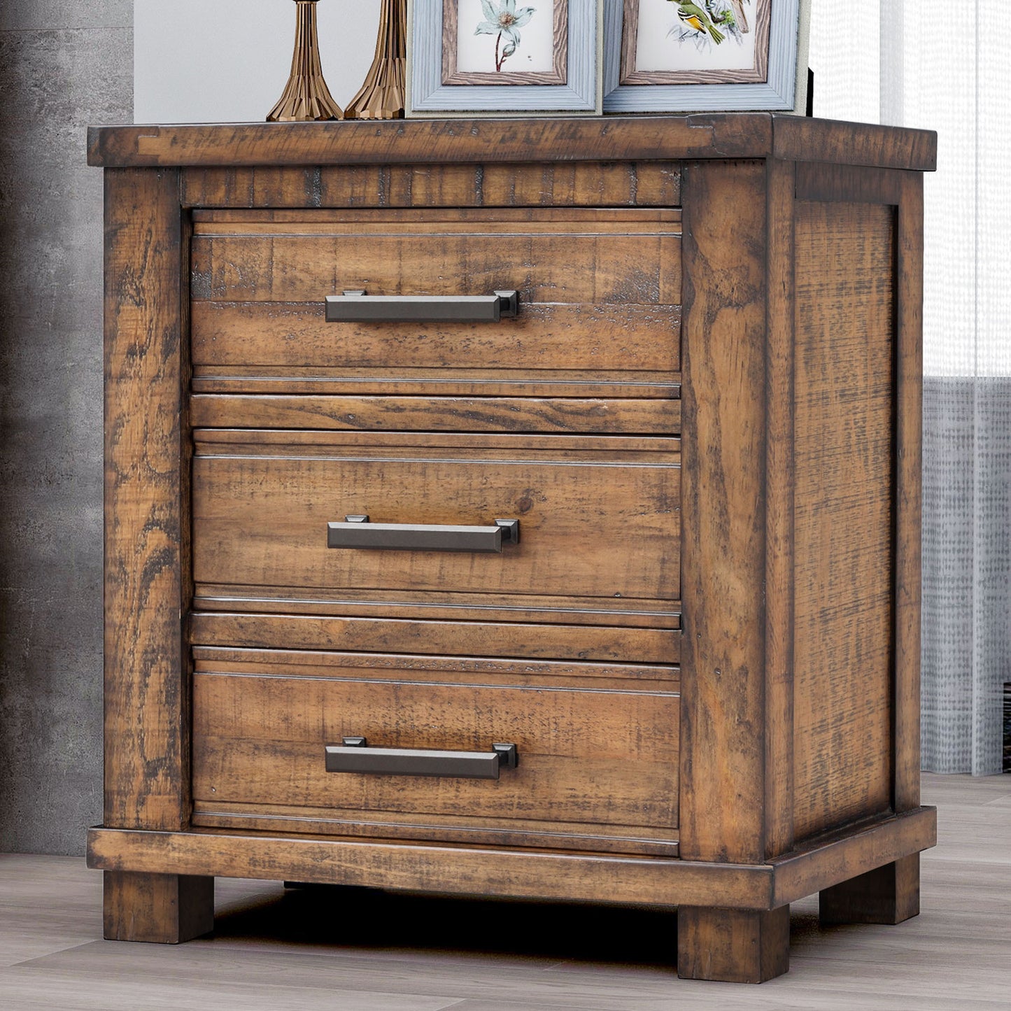 Rustic Reclaimed Solid Wood Framhouse 3 Pieces Storage Queen Bedroom Sets,new