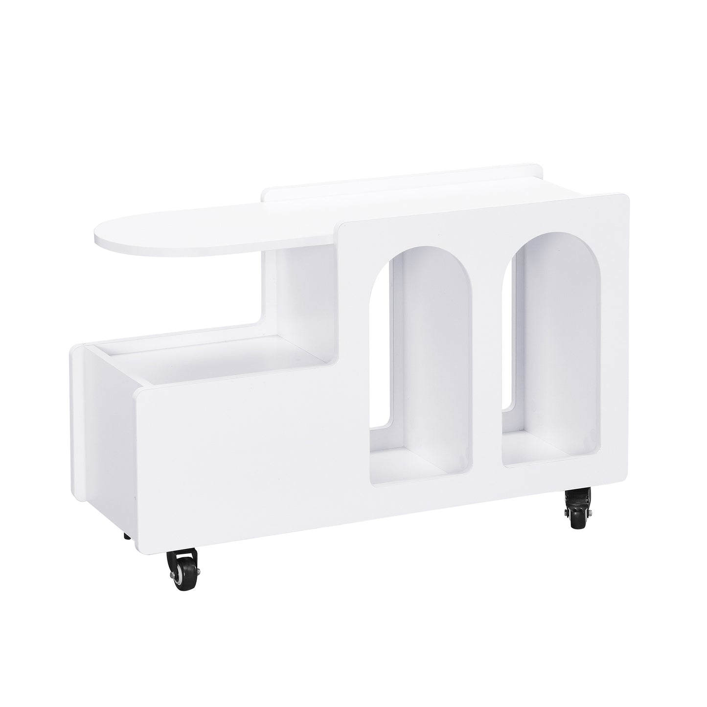 ON-TREND Mobile End Table with lockable wheels, Cream Style Side Table with Storage Drawer, 11.8inch Narrow Nightstand with Multi-layer Storage, Living Room, White