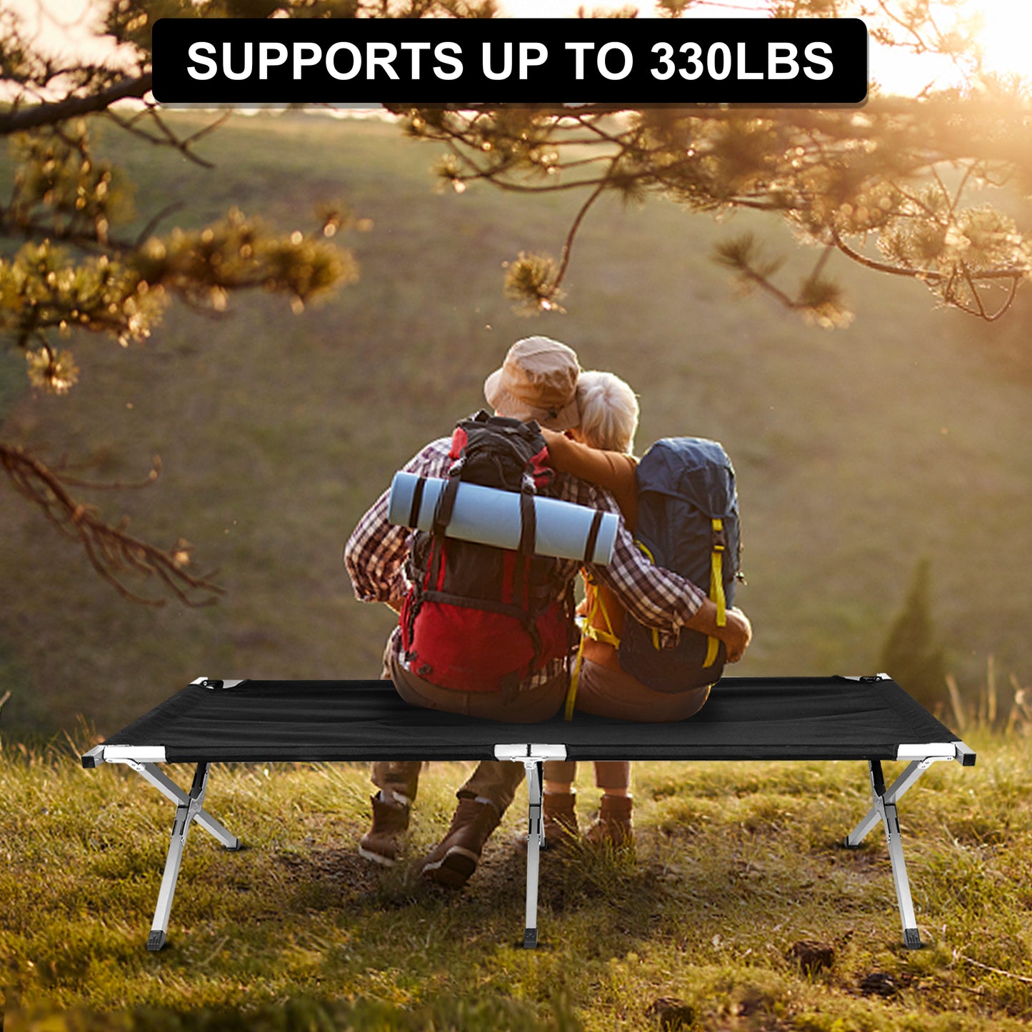 YSSOA Folding Camping Cot with Storage Bag for Adults, Portable and Lightweight Sleeping Bed for Outdoor Traveling, Hiking, Easy to Set up (Color: Black)