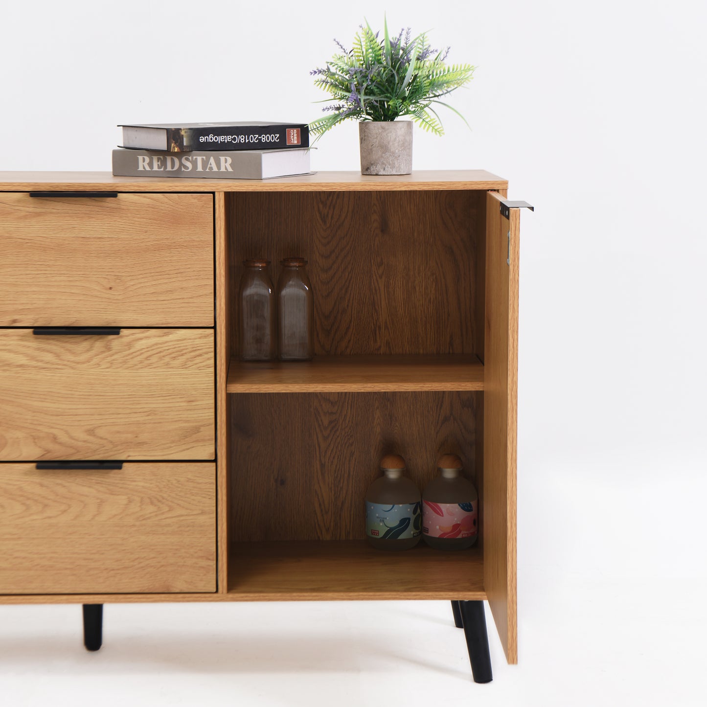 Sideboard Buffet Cabinet with Storage, Wood Coffee Bar Cabinet, 47.2" Kitchen Cabinet with 3 Drawers & 2 Doors, Kitchen Buffet Cabinet Cupboard Natural Wood Color