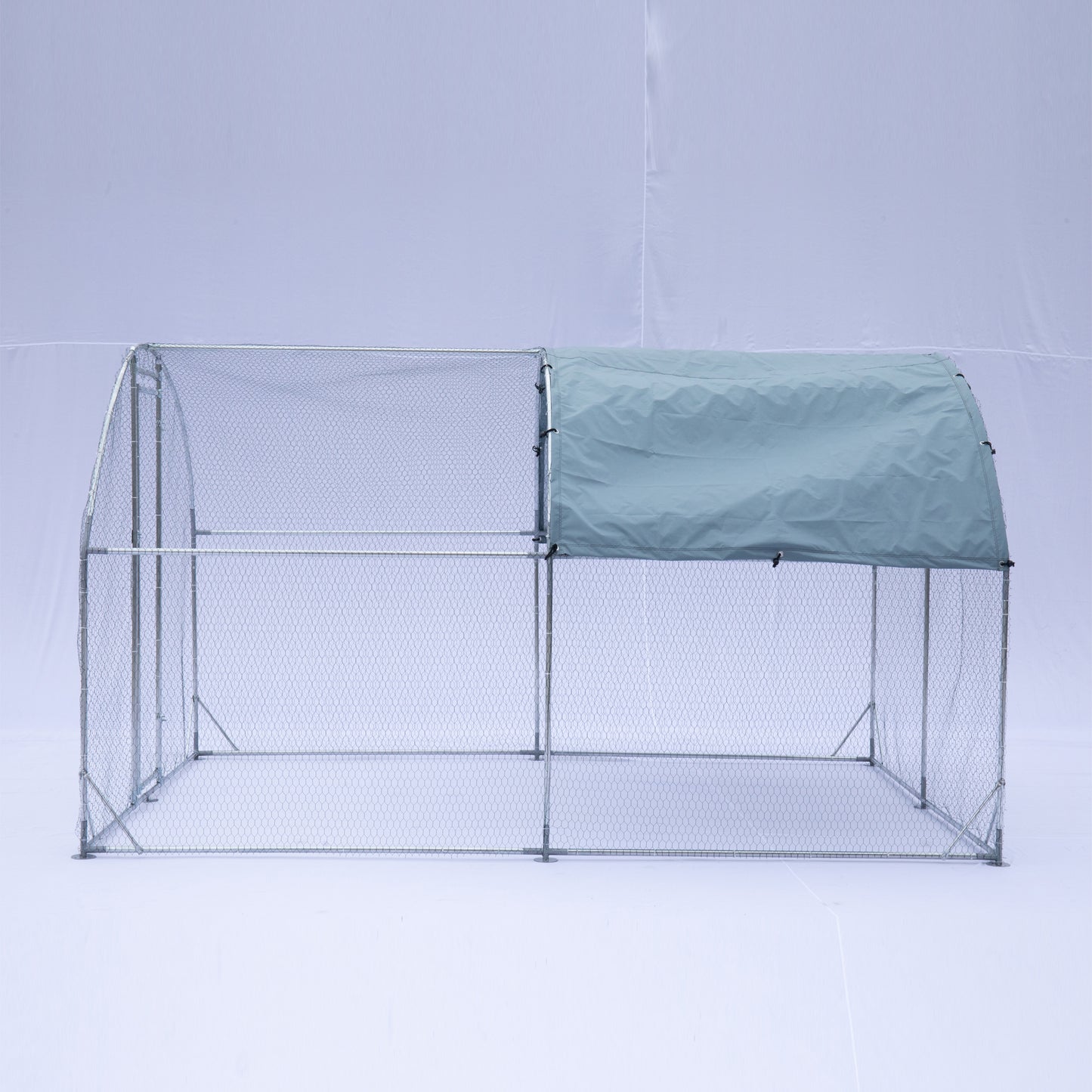 Large metal chicken coop upgrade three support steel wire impregnated plastic net cage, Oxford cloth silver plated waterproof UV protection, duck rabbit sheep bird outdoor house 9.2'W x 12.5'L x 6.5'H