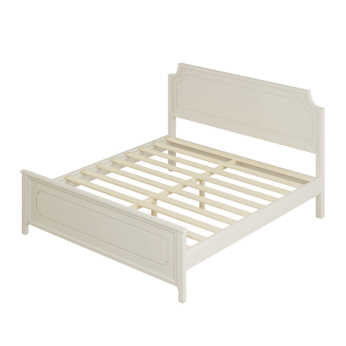 Milky White Solid Rubber Wood Platform Bed, King