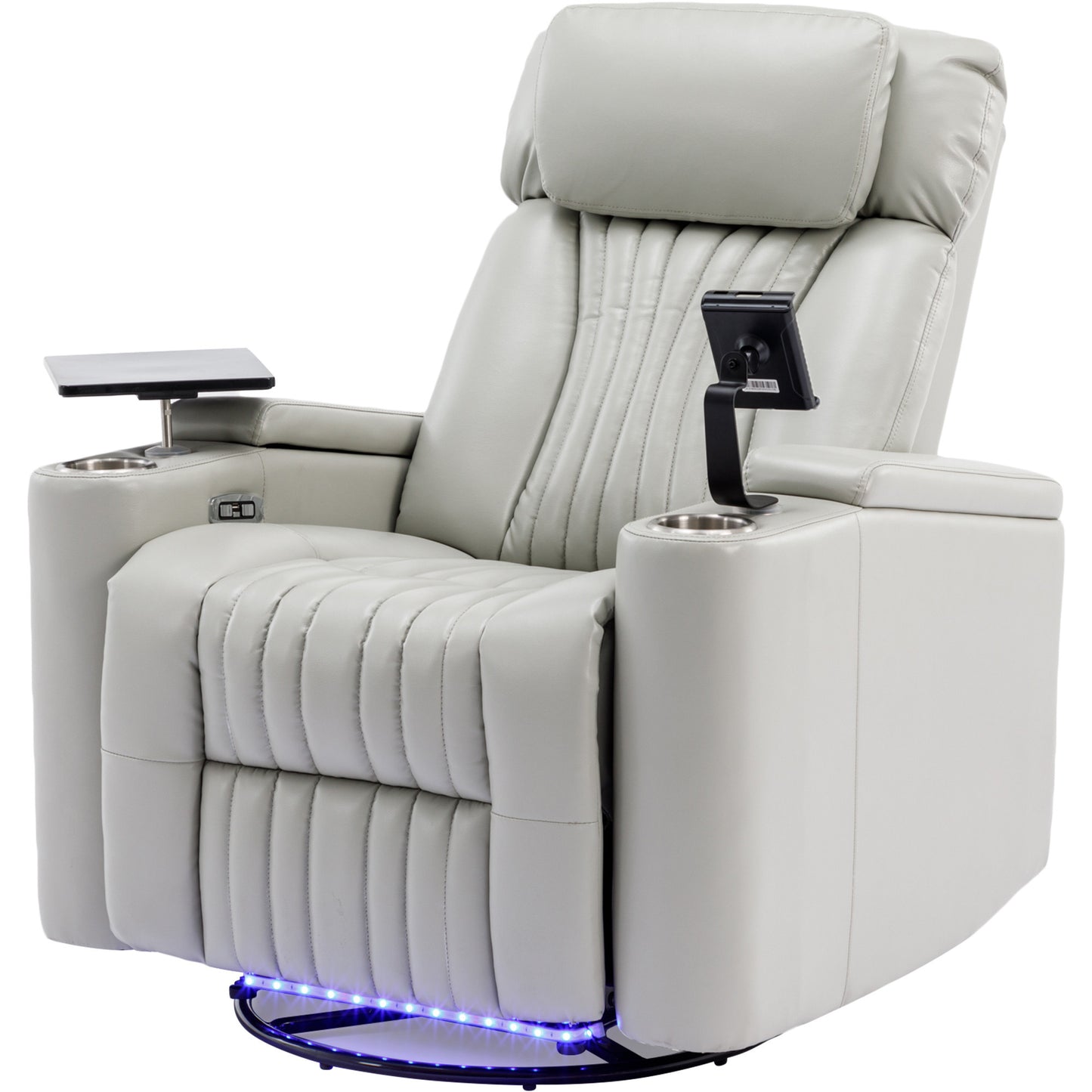 270° Power Swivel Recliner,Home Theater Seating With Hidden Arm Storage and  LED Light Strip,Cup Holder,360° Swivel Tray Table,and Cell Phone Holder,Soft Living Room Chair,Grey