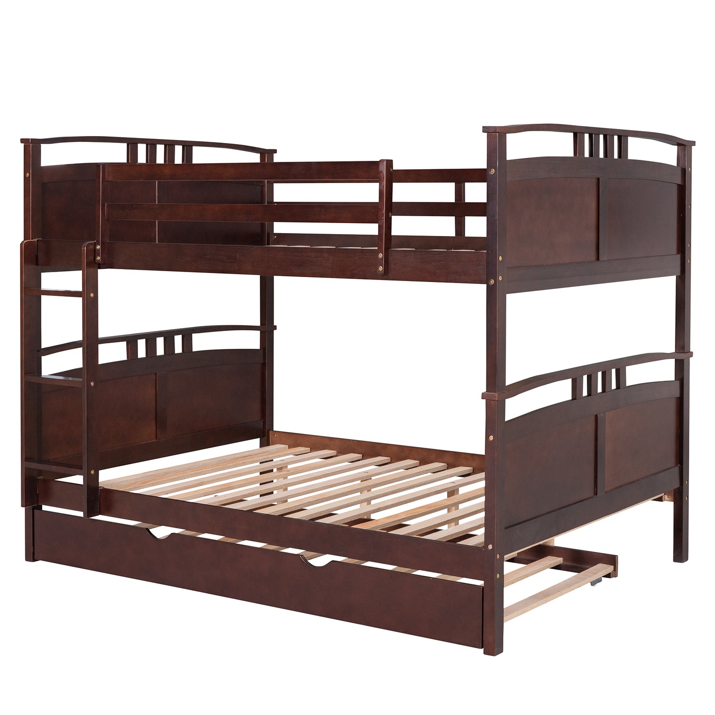 Full-Over-Full Bunk Bed with Twin size Trundle , Separable Bunk Bed for Bedroom - Espresso
