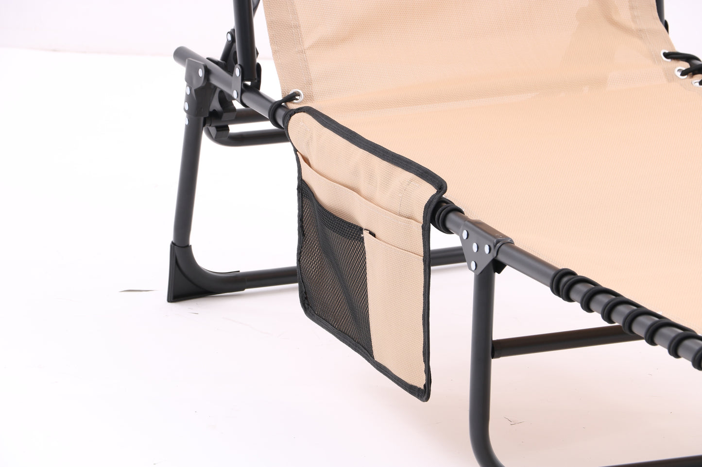 Folding Textilene Waterproof Patio Chaise Lounge Chair,Outdoor Adjustable and Reclining Tanning Chair with Pillow and Side Pocket for Lawn,Beach,Pool,Portable Camping and Sunbathing(2 Pieces,Khaki)