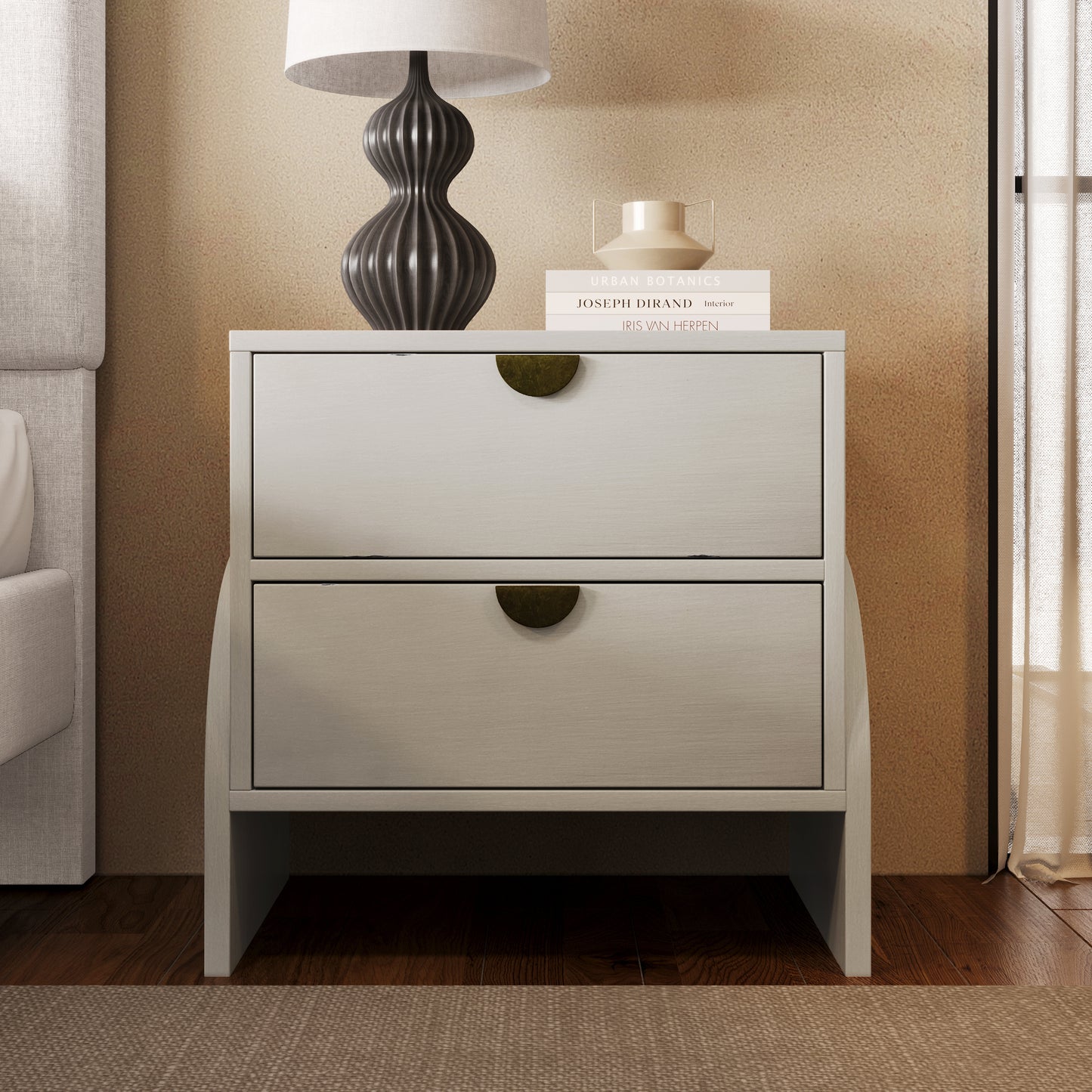 Retro Style Rubber Wood Venner Two-Drawer Bed Side Table Nightstand End Table for Living Room, Children's Room, Adult Room, Antique White