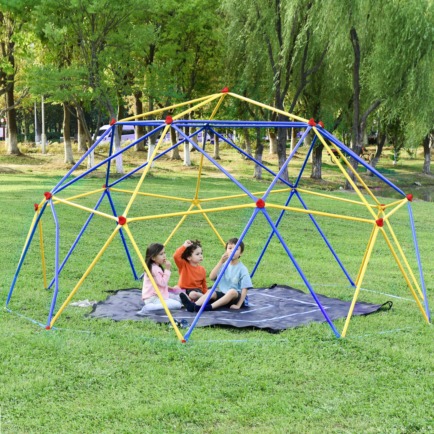 10ft Geometric Dome Climber Play Center, Kids Climbing Dome Tower with Hammock, Rust & UV Resistant Steel Supporting 1000 LBS