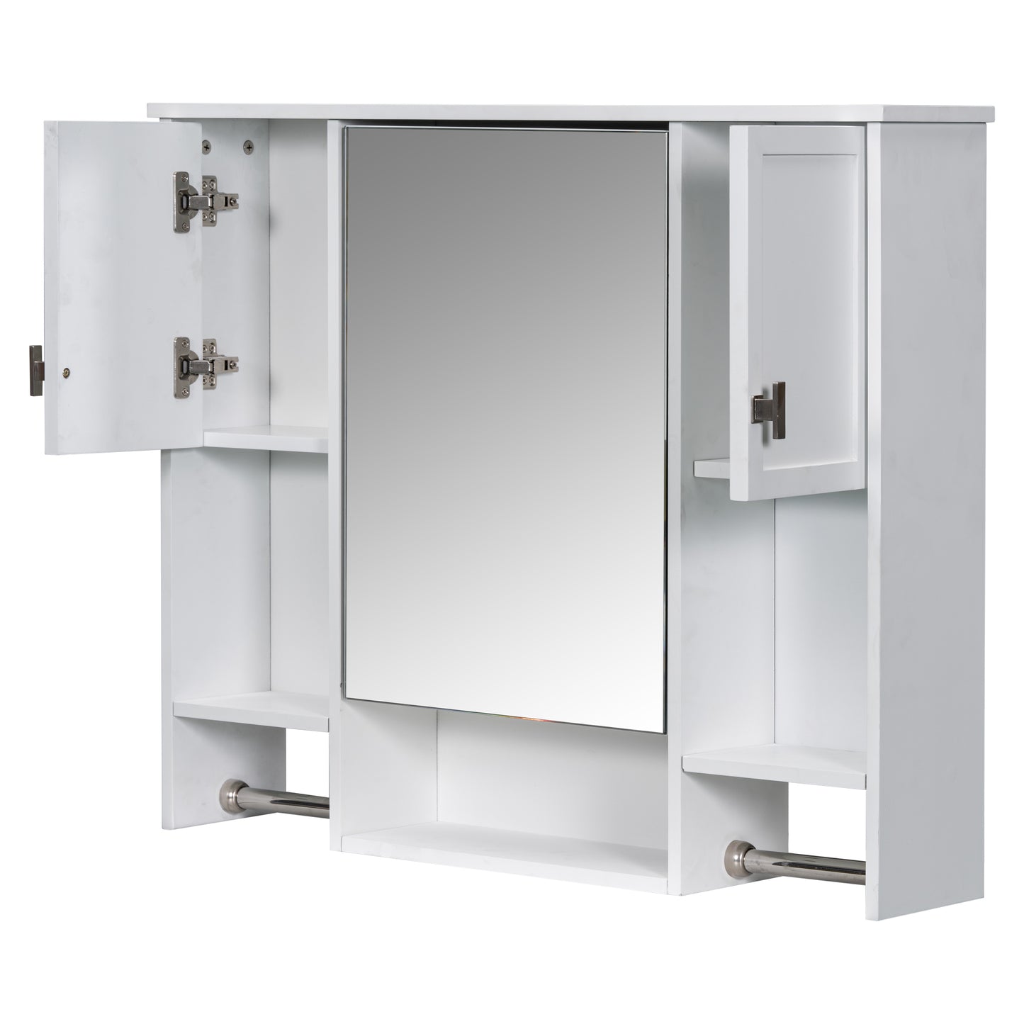 35'' x 28'' Modern Wall Mounted Bathroom Storage Cabinet, Bathroom Wall Cabinet with Mirror, Medicine Cabinet with Towels Bar