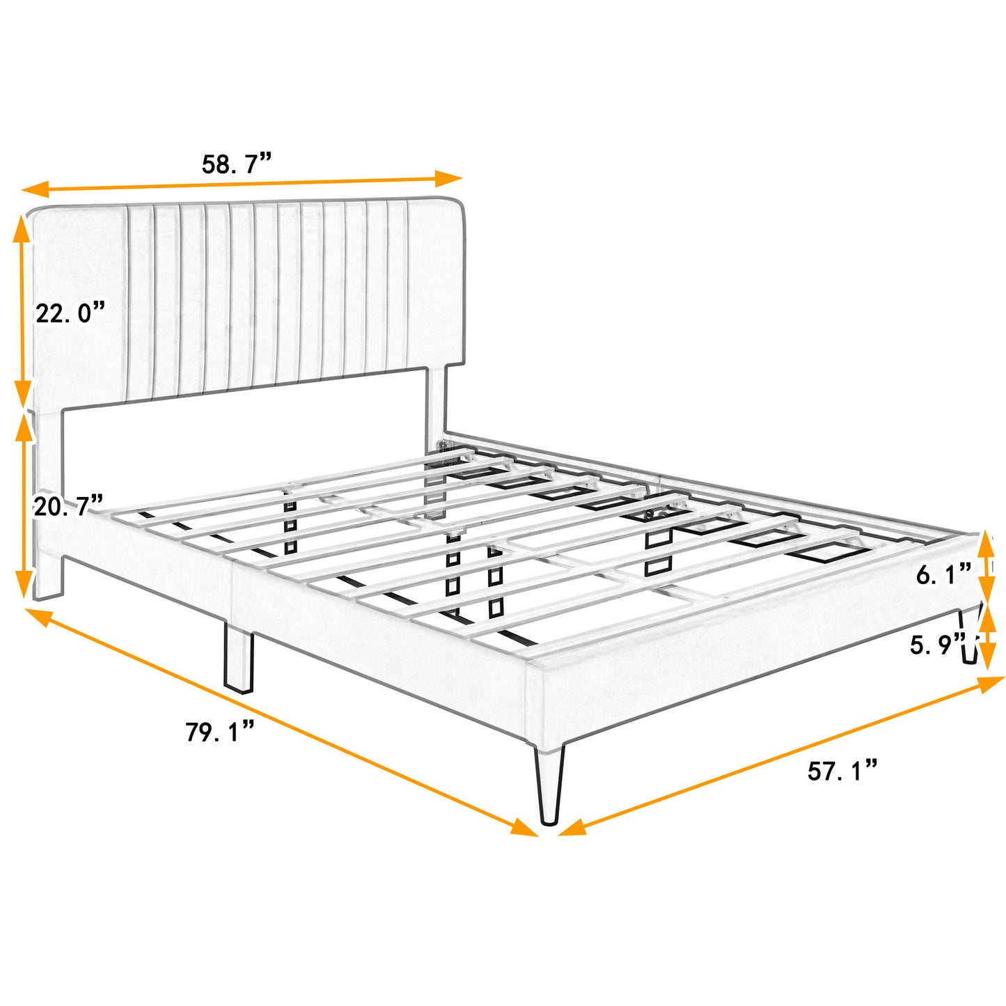 Full Size Upholstered Platform Bed,No Box Spring Needed, Velvet Fabric,Gray