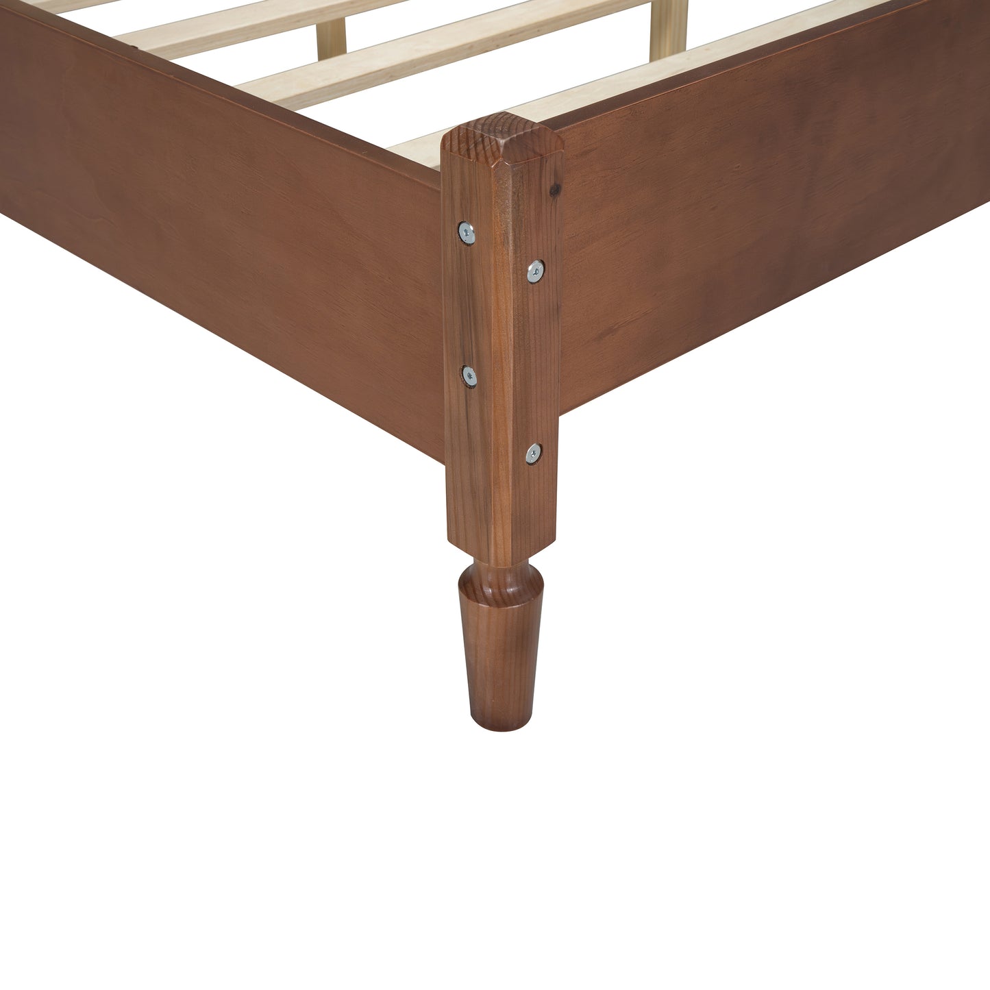 Full Size Wooden Platform Bed with Natural Rattan Headboard, Vintage Bed Frame with Wooden Slat Support, Walnut (Expected Arrival Time: 08.23)