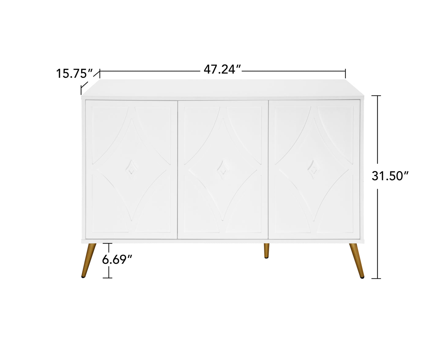 3 Door Storage Cabinet Accent Cabinet with Storage,Sideboard with Adjustable Shelf, Kitchen Cabinet, Diamond-shaped decoration Door for Living Room, Kitchen, Dining Room ,Enchence
