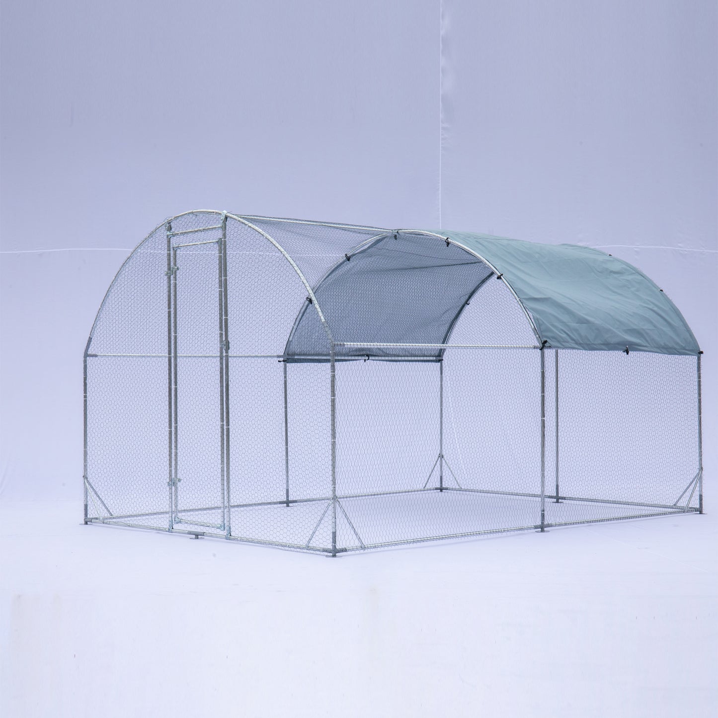 Large metal chicken coop upgrade three support steel wire impregnated plastic net cage, Oxford cloth silver plated waterproof UV protection, duck rabbit sheep bird outdoor house 9.2'W x 12.5'L x 6.5'H
