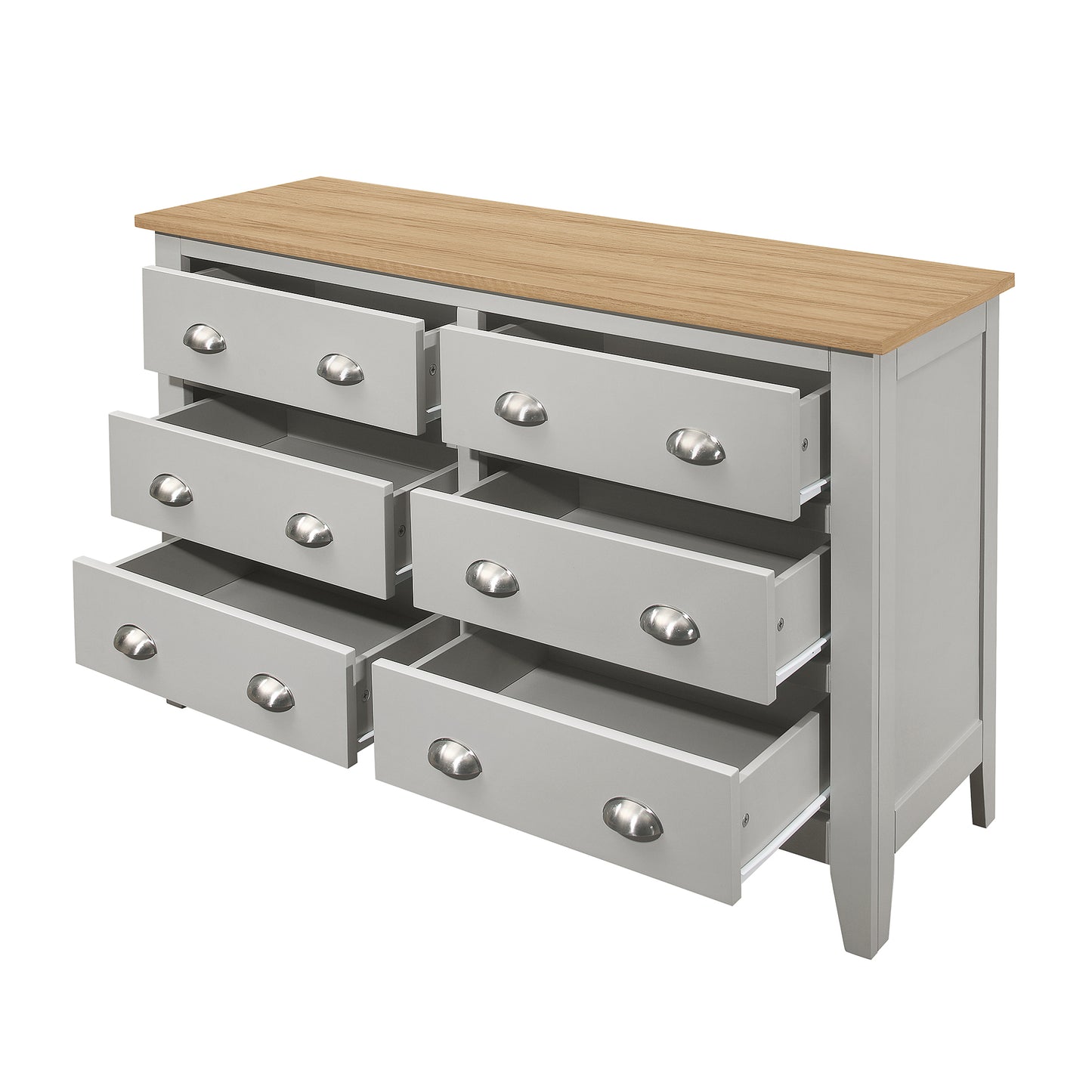 Country Gray Solid 6 Drawers Dresser with Oak Top